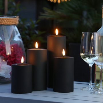 Deluxe Homeart LED-Kerze MIA für Außen 3D Flamme flackernd H: 20cm D: 7,5cm outdoor schwarz (1-tlg)