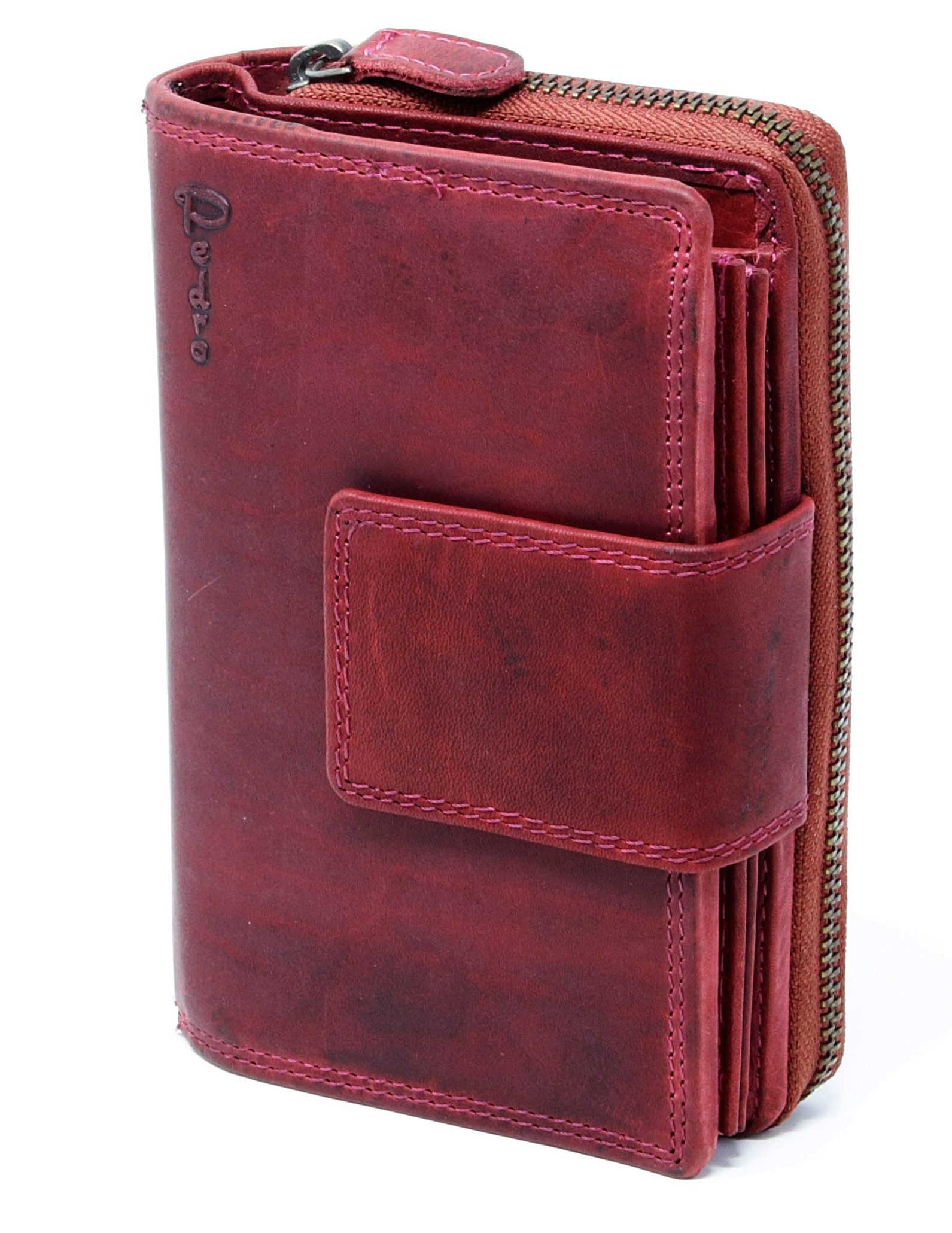 SHG Geldbörse ֎ Damen Lederbörse Portemonnaie Börse Geldbeutel Leder (ROT), Münzfach, Reißverschluss, Kreditkartenfächer, RFID Schutz