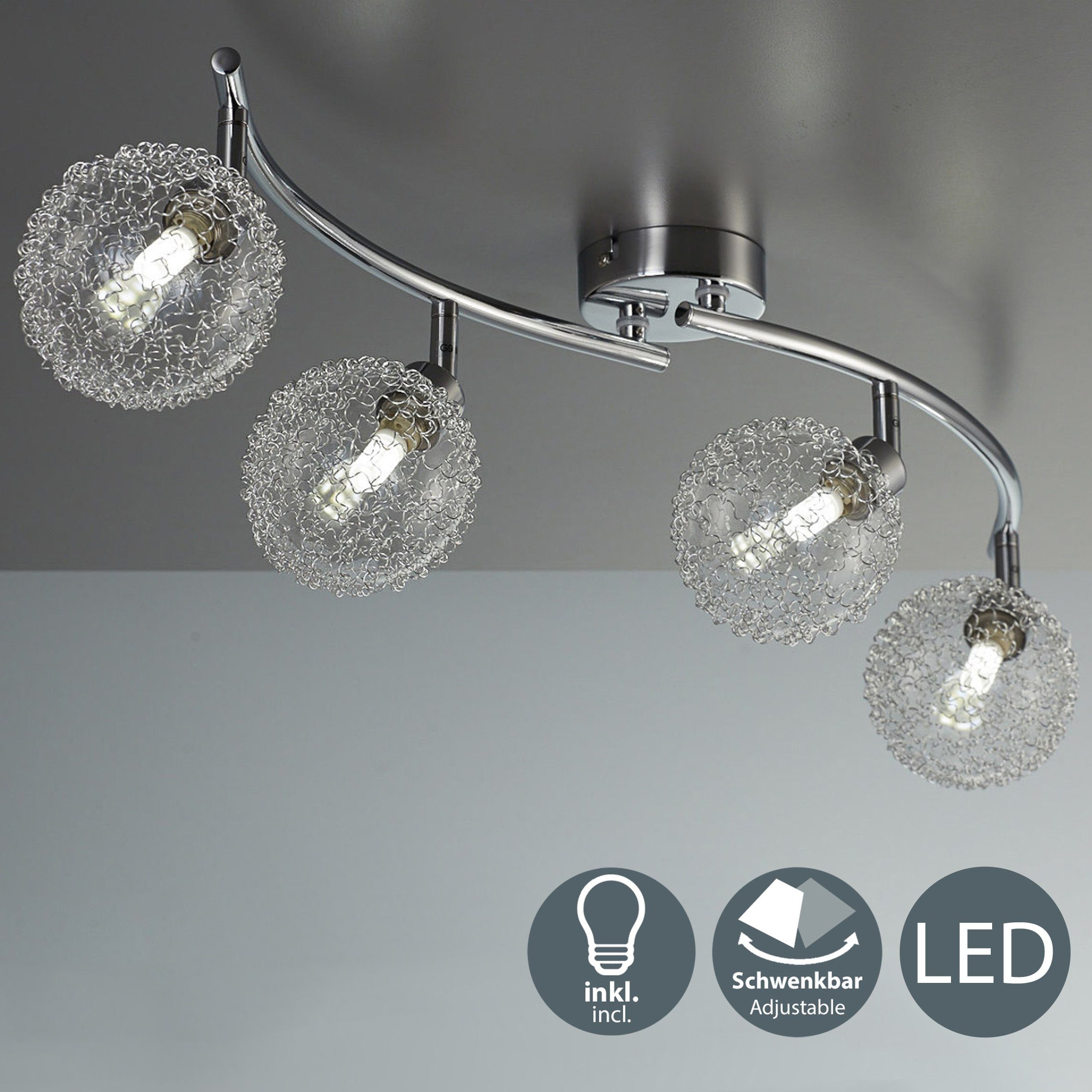 B.K.Licht LED Deckenspot Lepus, Leuchtmittel wechselbar, Warmweiß, LED  Deckenleuchte chrom modern Wohnzimmer Design schwenkbar G9