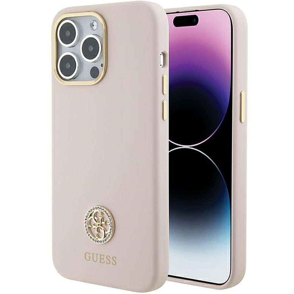 Guess Handyhülle Schutzhülle Silikonschale Handyschale 6,7 Zoll, Strass-Metalllogo, Hardcase, TPU-Silikon, kratzfest