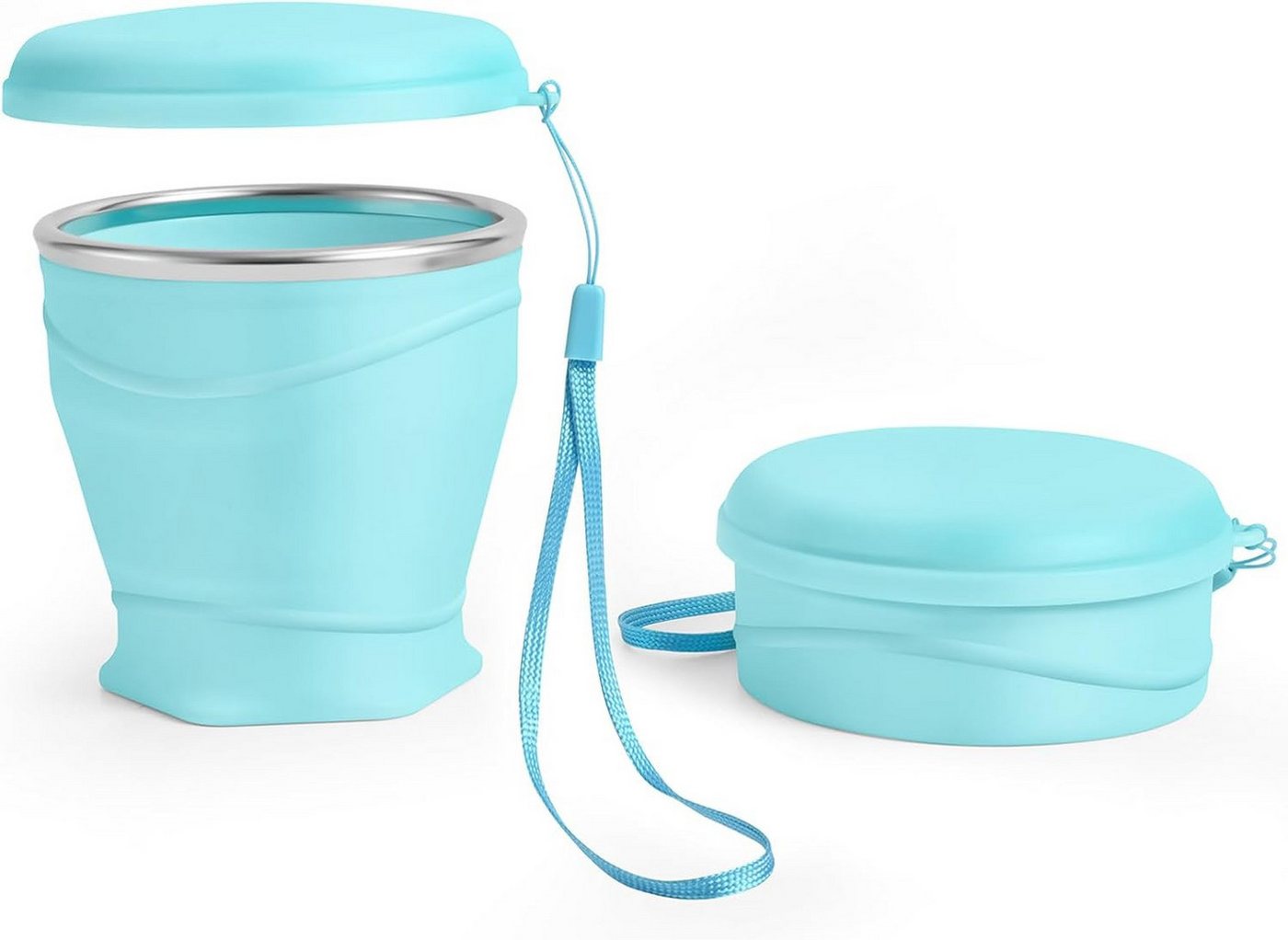 FOUORTUNATE-BEE Thermobecher Faltbarer Silikonbecher 260 ml – mit Deckel, wiederverwendbar, Tragbarer Reisebecher für Camping, Picknick, Büro und unterwegs