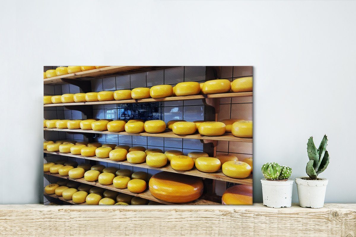 OneMillionCanvasses® Leinwandbild Käse - Gelb Wanddeko, cm 30x20 St), (1 Leinwandbilder, Wandbild Aufhängefertig, Gouda, 