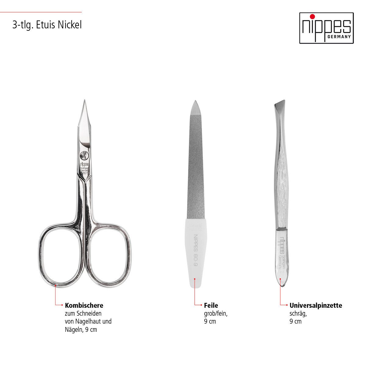 nippes Solingen Maniküre-Etui Maniküre Set Vintage, Rind- & Wildleder-Etui, 3-tlg., 3 tlg., echtes Leder, innen & außen
