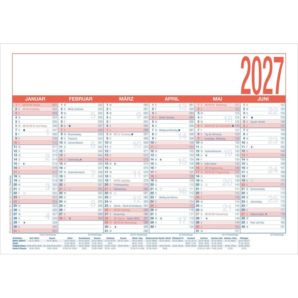 ZETTLER Terminplaner Arbeitstagekalender 908 kaschiert A4 29,7x21cm 2027