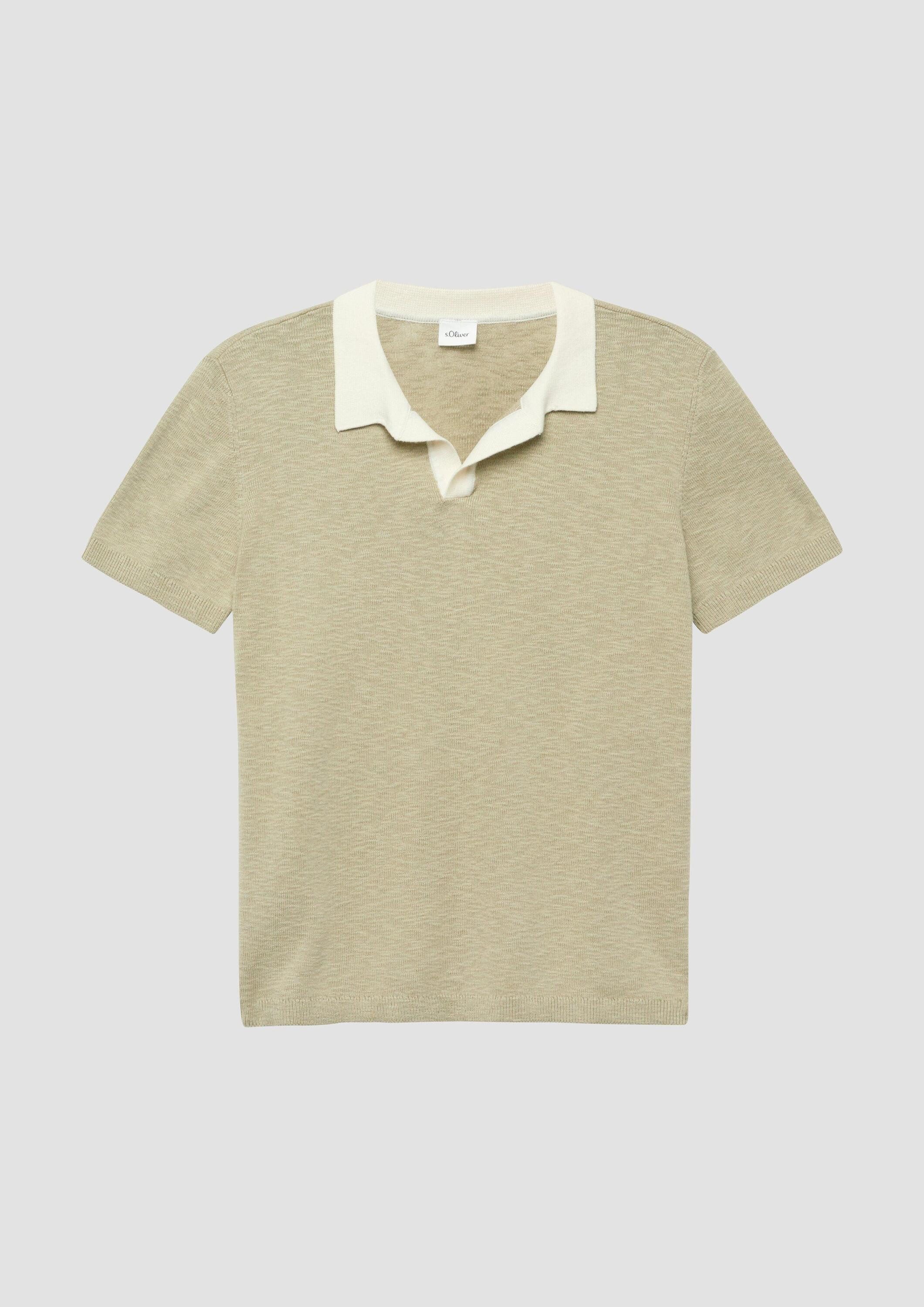 s.Oliver Kurzarmshirt Strickpullover Strick-Poloshirt mit Rippbündchen