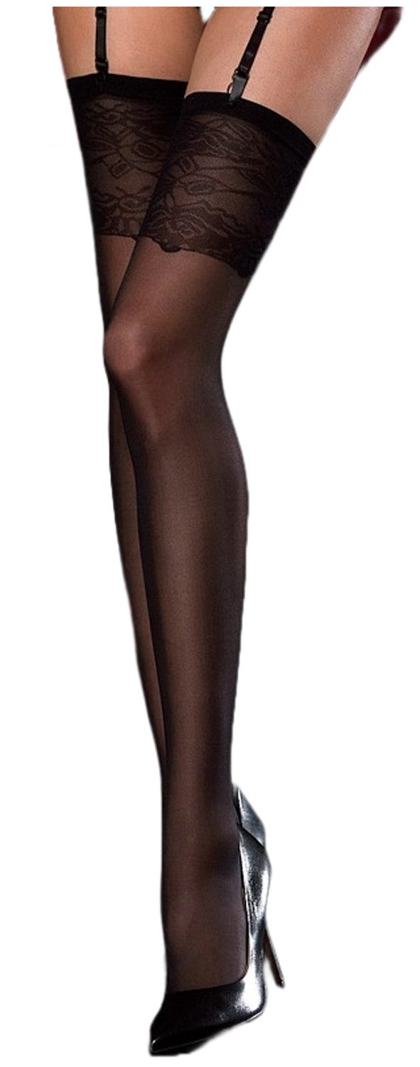 NOQ by Knittex Strapsstrümpfe Glam (Packung, 1 Paar) elegante Strapsstümpfe 20DEN mit gemustertem Abschluss