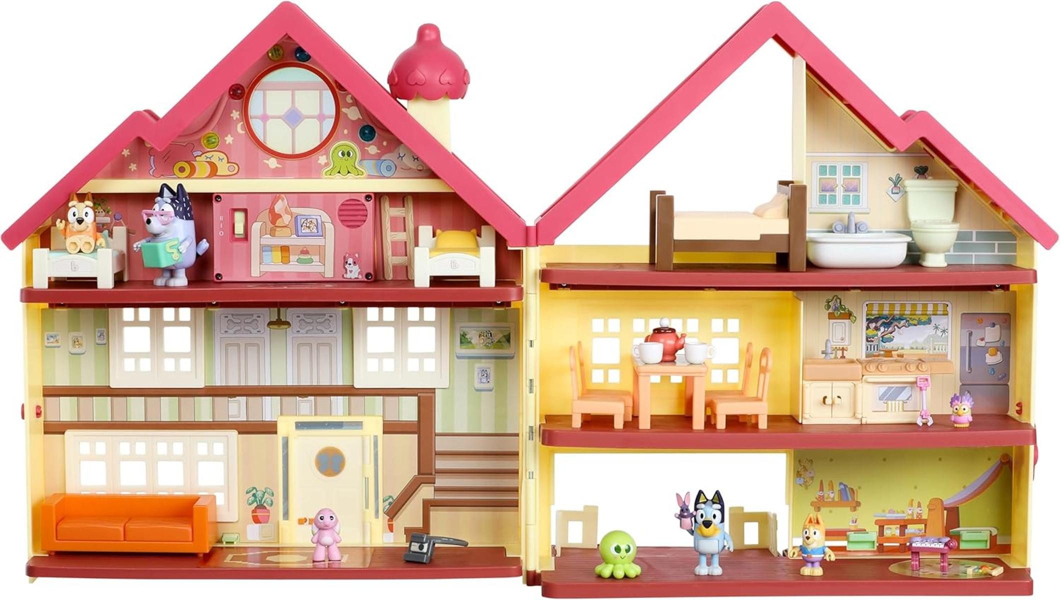 Moose Toys Puppenhaus Bluey Licht- und Klangspielhaus Spielzeugkiste Figuren 6 – 8 cm 3+