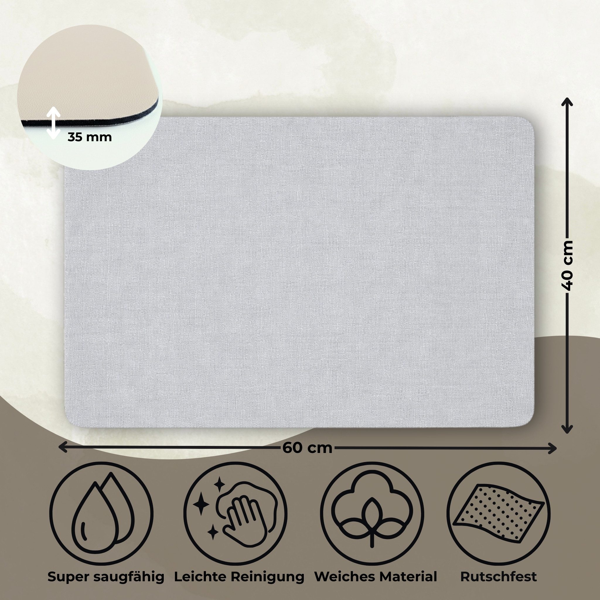 matches21 HOME & HOBBY Abtropfmatte Geschirr Abtropfmatte, in grau-beige 40x60 cm, Saugstarke Spülmatte & Kaffeematte Leder-Optik