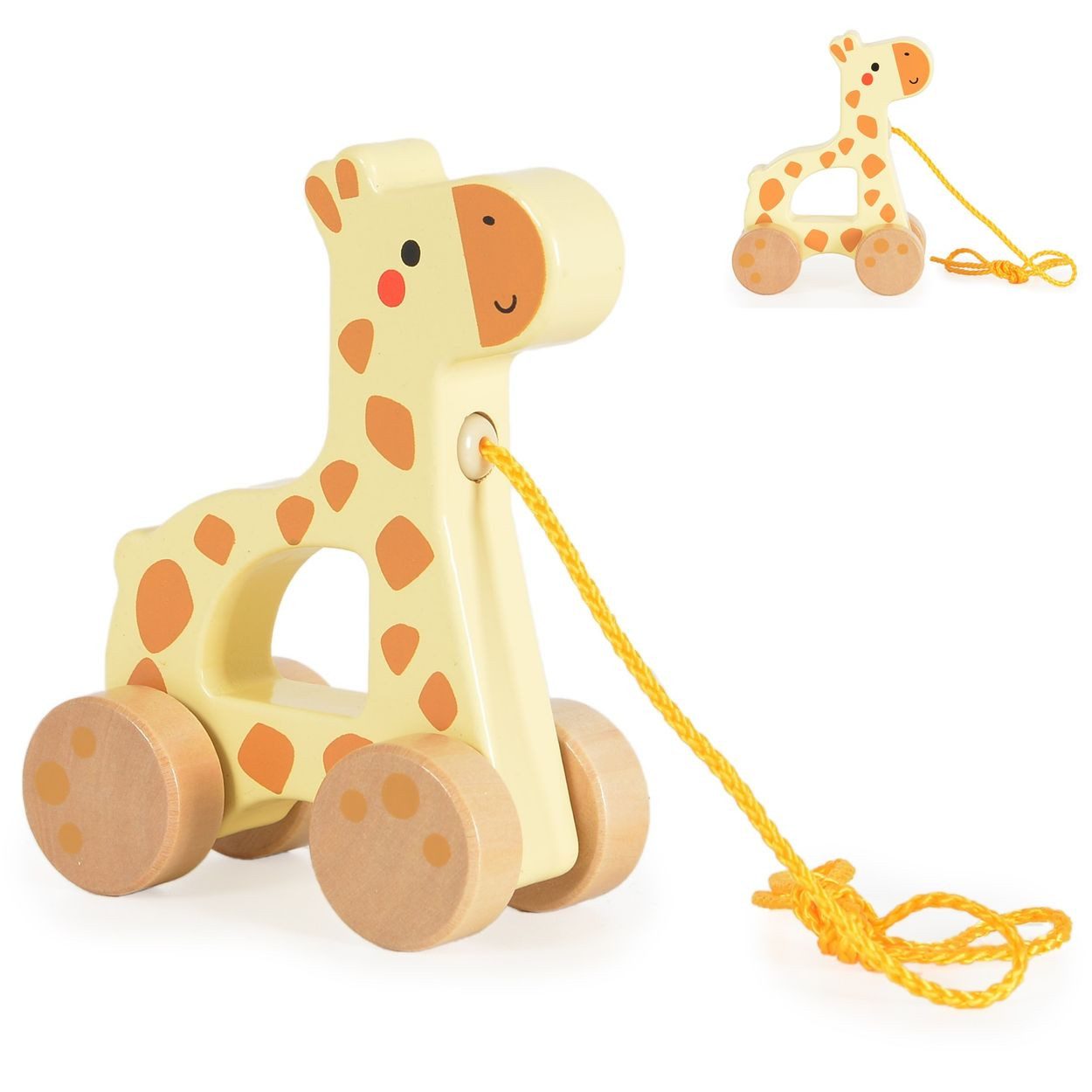 Tooky Toy Nachziehspielzeug Nachziehspielzeug Holztier, Holz, 4 Räder, Ziehschnur, Motorik, Laufhilfe, ab 18 Monate, Tier