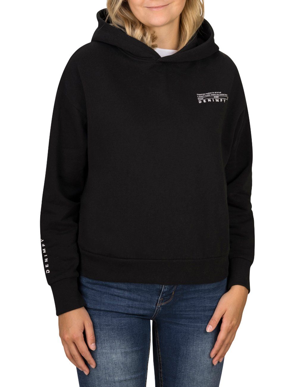 DENIMFY Kapuzenpullover Damen Hoodie DFEmily Regular Fit Sweatshirt mit Logoprint Black (24000)