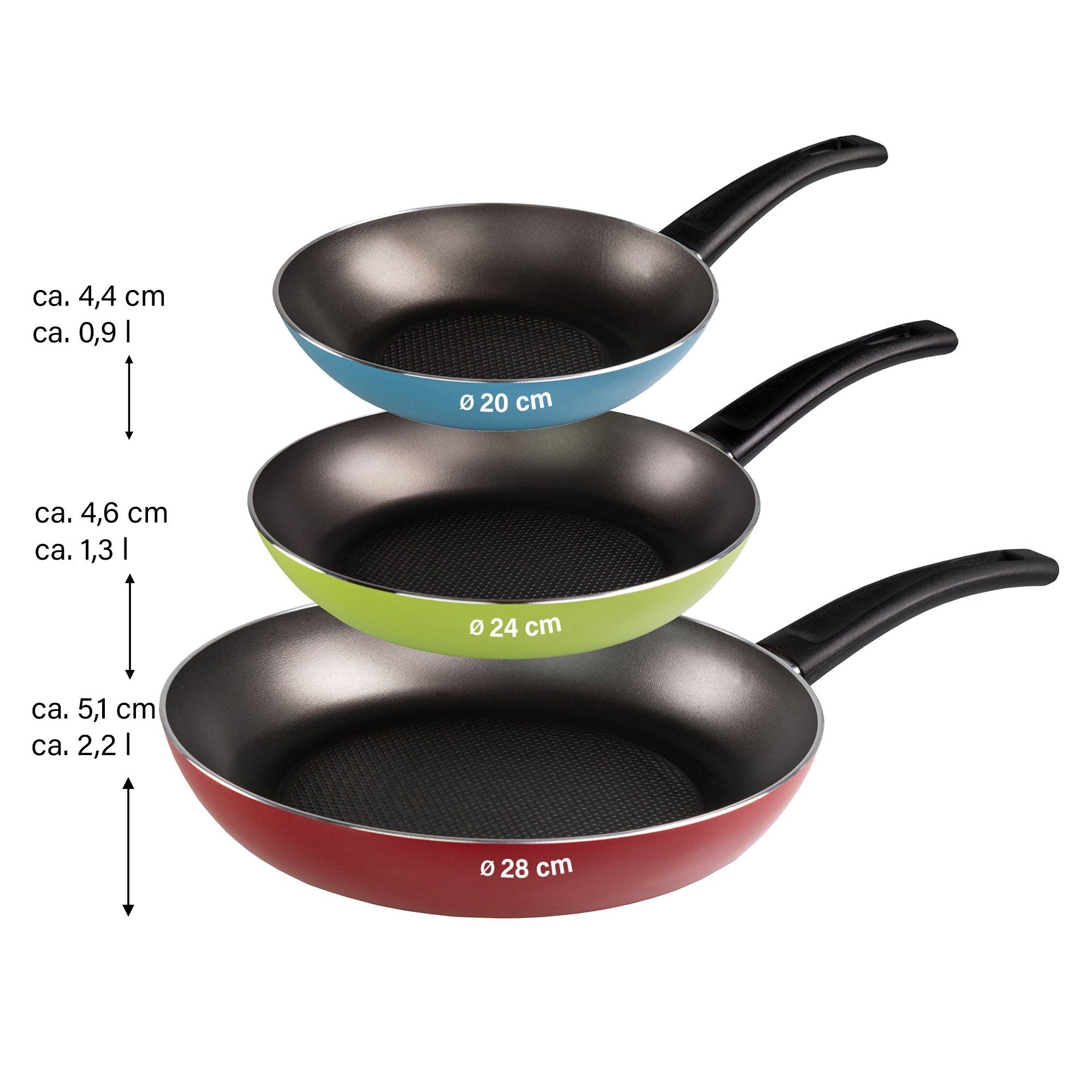 STONELINE Pfannen-Set 3tlg. 20/24/28 cm mit höchster Kratzfestigkeit, Aluminium (Pfannen-Set, 3-tlg., Pfannen-Set, 3 Pfannen), mit harter Antihaftbeschichtung, induktionsgeeignet, Made in Italy