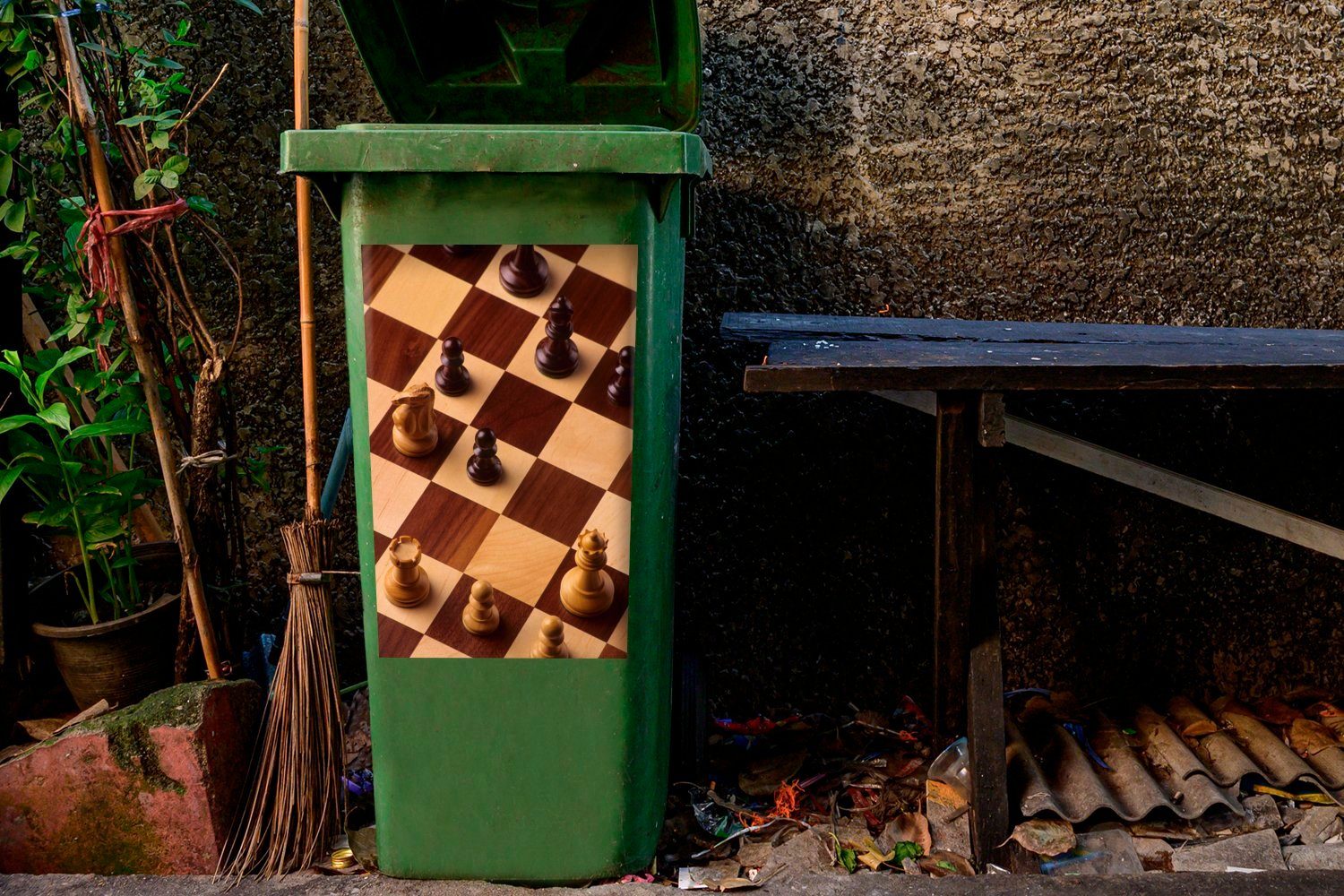 während St), Wandsticker (1 Schachpartie Sticker, MuchoWow Mülltonne, Das Mülleimer-aufkleber, einer Container, Schachbrett Abfalbehälter