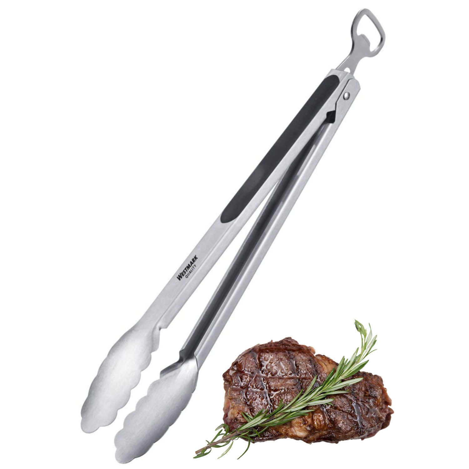 WESTMARK Grillzange Classic Spezial Mix Grillzange mit Flaschenöffner, gummierte Griffe, spülmaschinengeeignet, integrierter Flaschenöffner