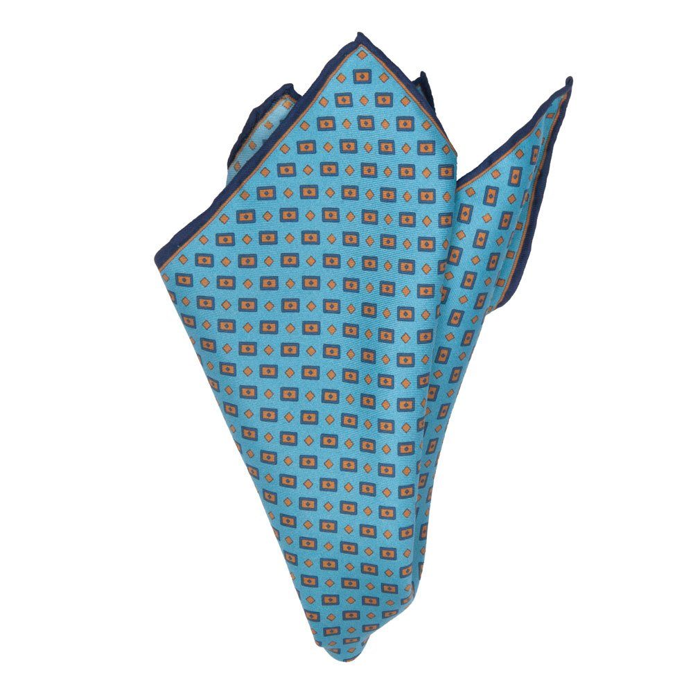 BGENTS Einstecktuch Handrolliertes Muster, Einstecktuch aus geometrischem mit Hellblau handrolliert Seiden-Twill