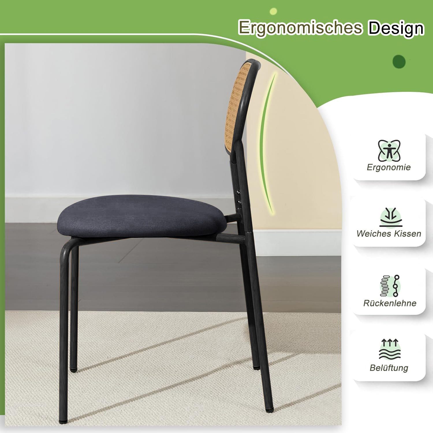 Furnishings Home Rattanstuhl 4-Fußstuhl Polsterstühle Esszimmerstuhl günstig online kaufen