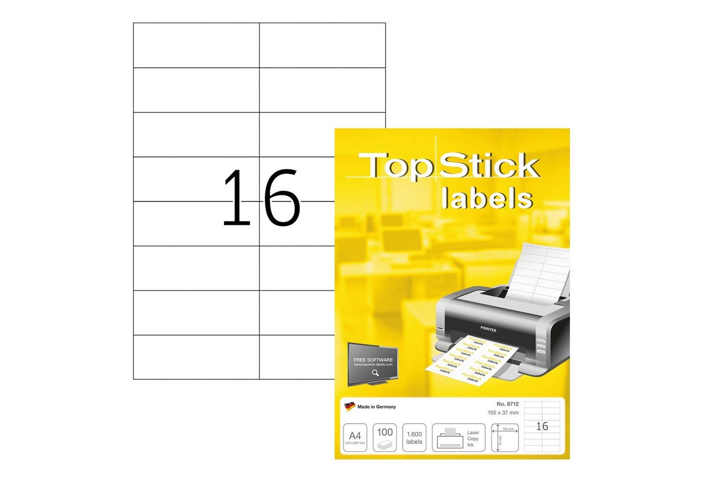 Thumbnail - TopStick Etiketten TopStick 8712 Universal-Etiketten - 105 x 37 mm - weiß - 1.600 Stück