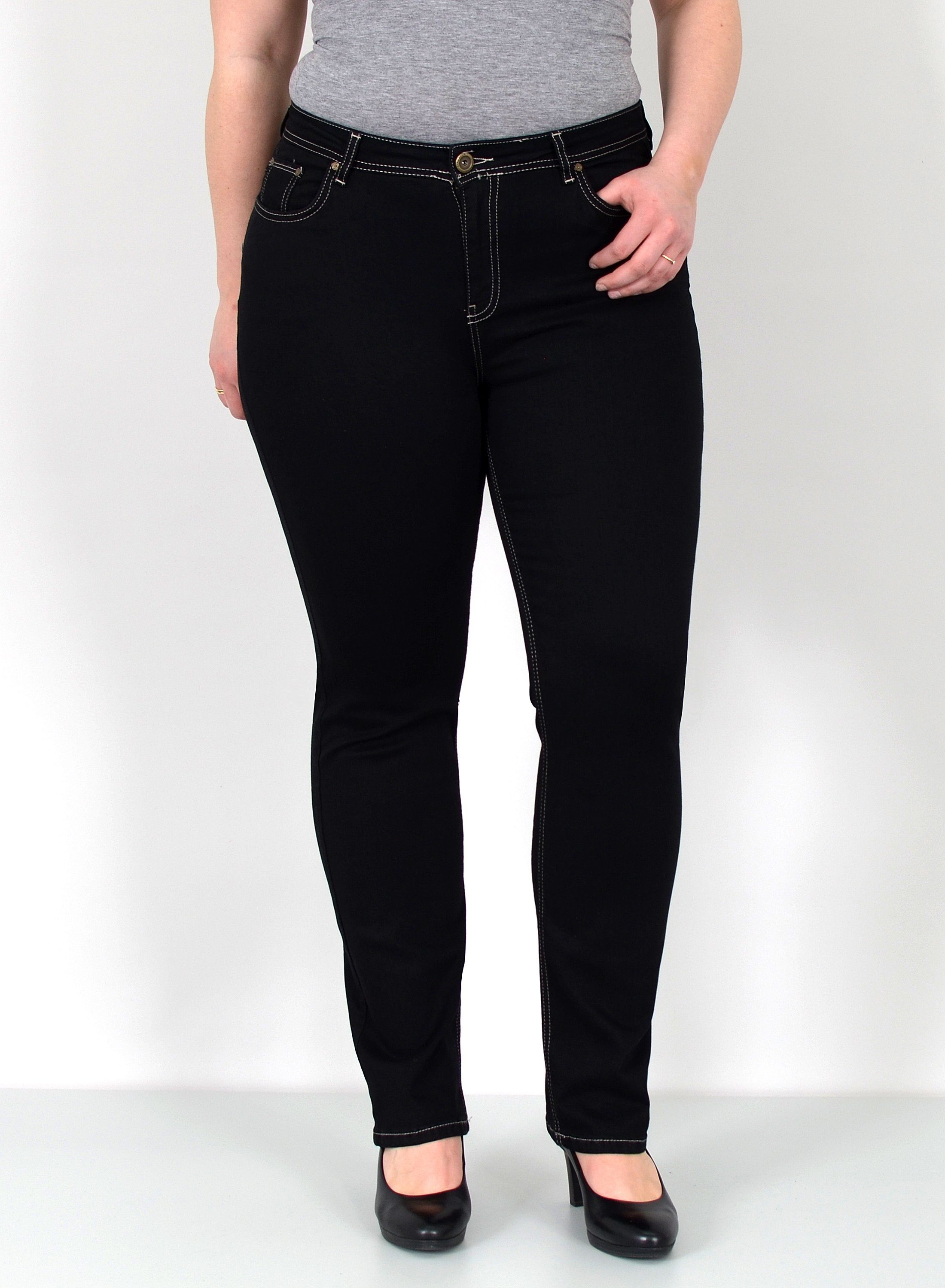 ESRA Straight-Jeans Gerade Schnitt Jeans hoher Bund mit Stretch bis Plus Si günstig online kaufen
