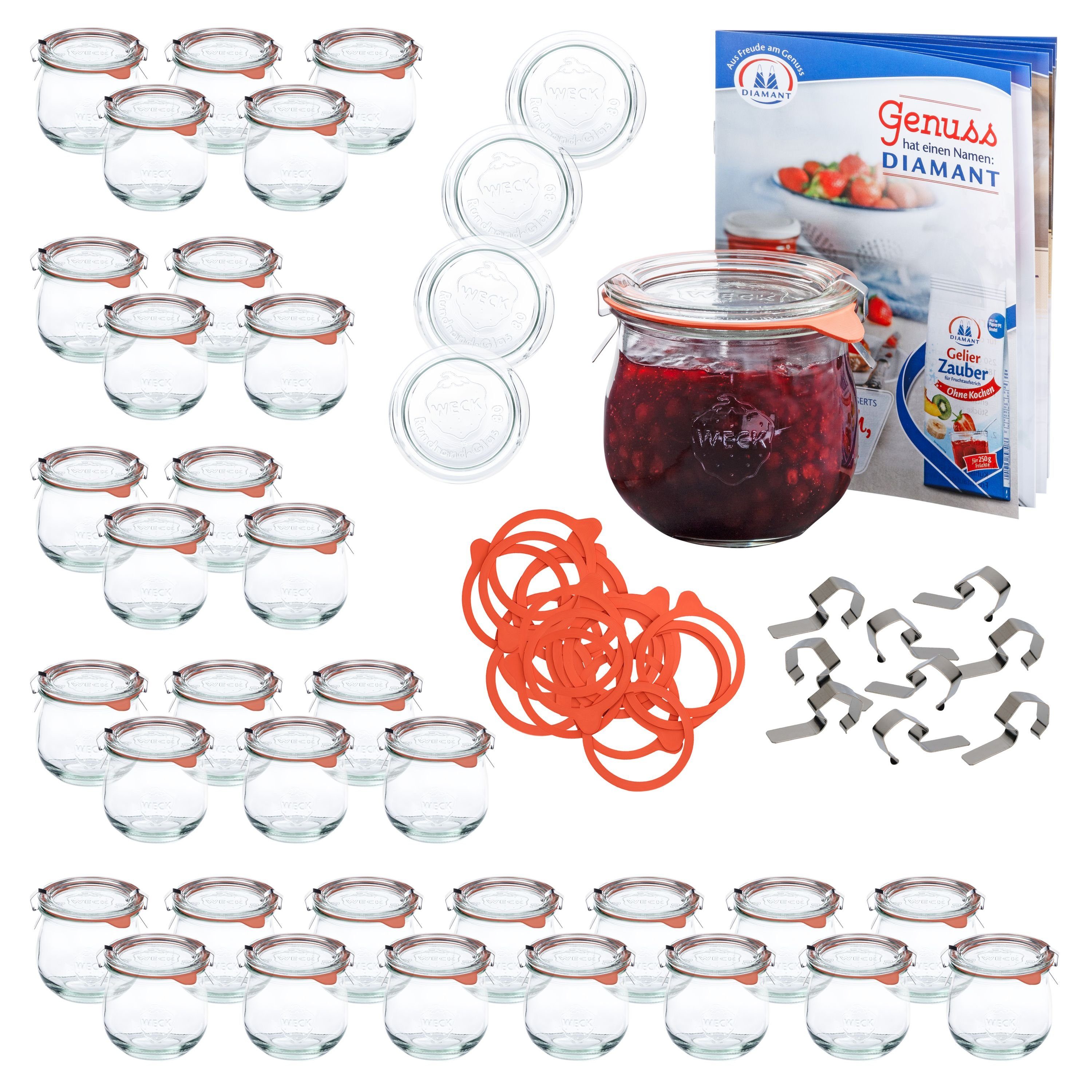 MamboCat Einmachglas 48er Set Weck Gläser 370ml Tulpenglas Glasdeckel Einkochringe Klammer, Glas