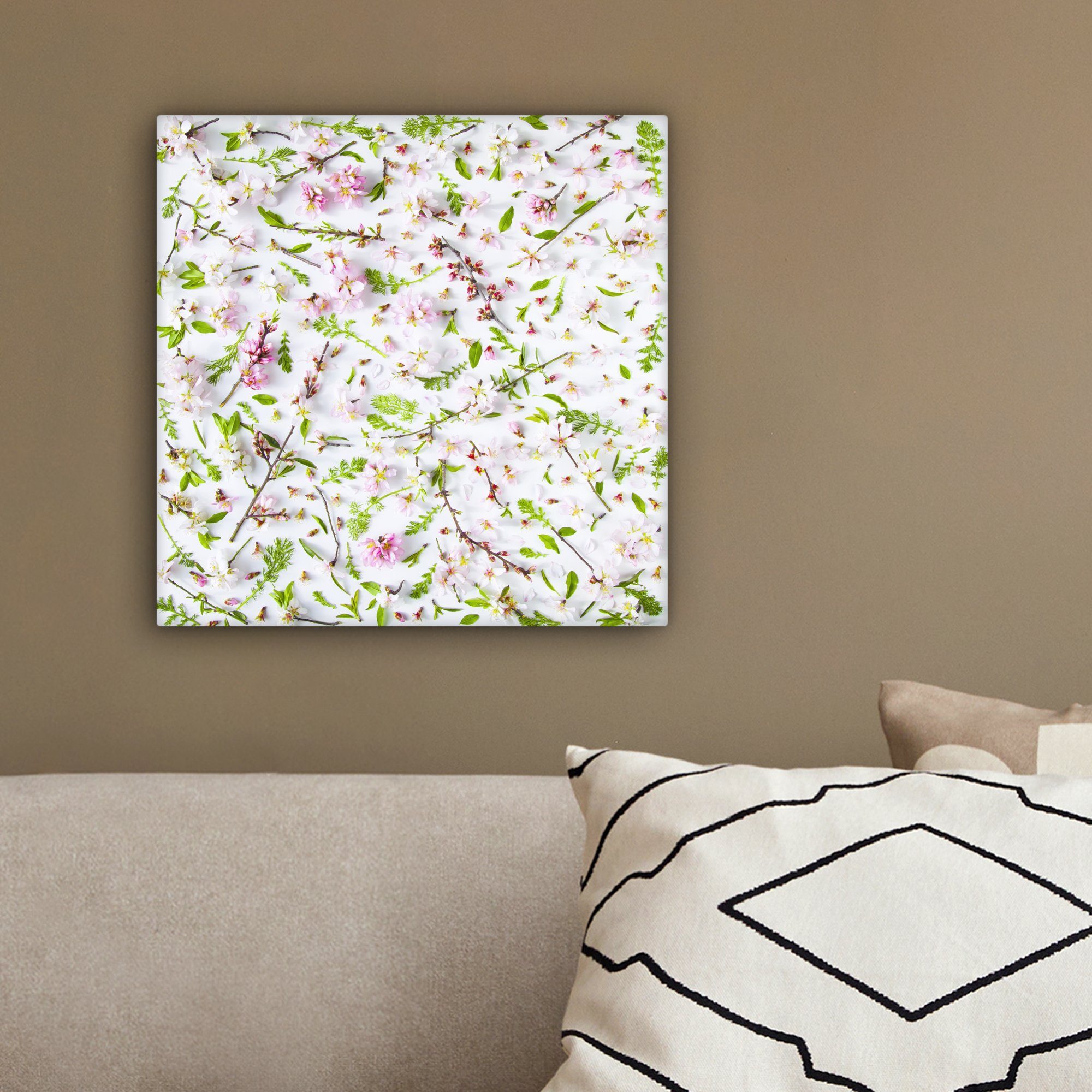 St), cm Wohnzimmer weißes rosa Leinwand OneMillionCanvasses® Ein 20x20 Schlafzimmer, Bilder für Leinwandbild (1 Blumenmuster, und