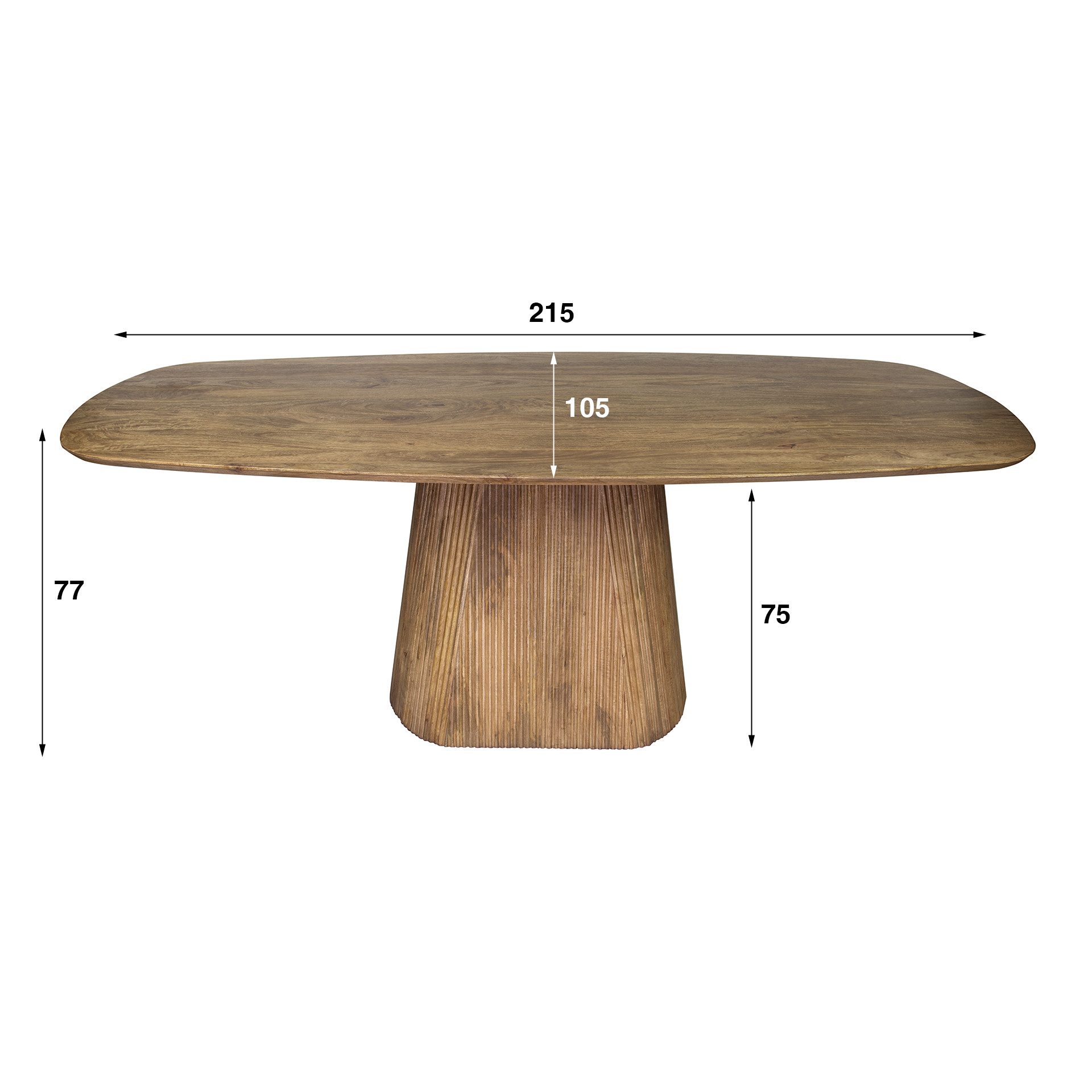 Vintagehaus Esstisch Retro Esstisch Mangoholz Wave 215 cm oval gerilltes konisches Bein