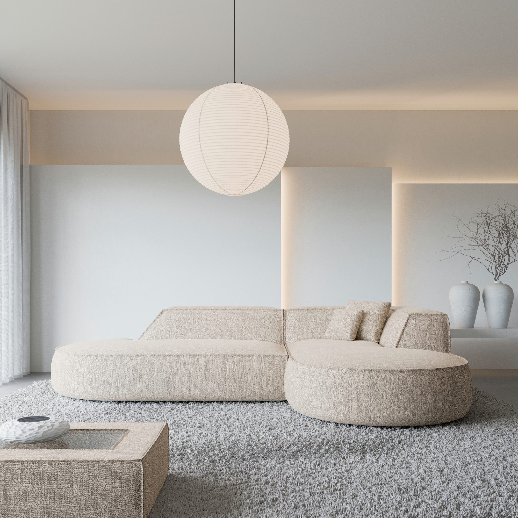 Sofa Dreams Ecksofa Monterola L Form Lounge Designer Sofa, mit Strukturstoff Bezug in Beige, Ausrichtung Ecke rechts