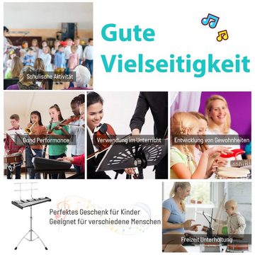 COSTWAY Xylophon 32 Tönen Glockenspiel, mit verstellbarem Ständer, 20cm Übungspad, Schlägeln, Tragetasche