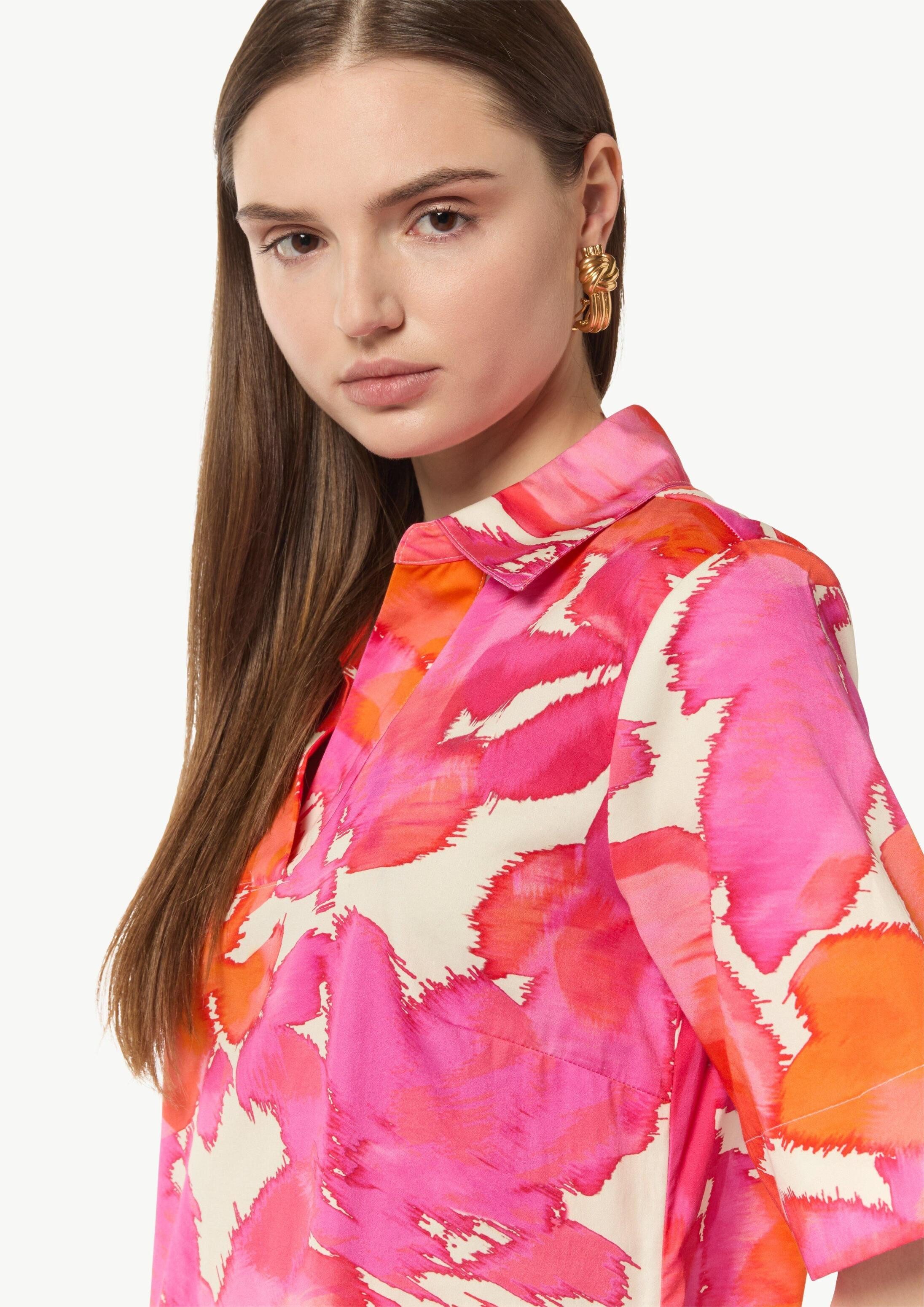 comma Minikleid Kleid Baumwoll-Kleid mit Hemdkragen und All-over-Print