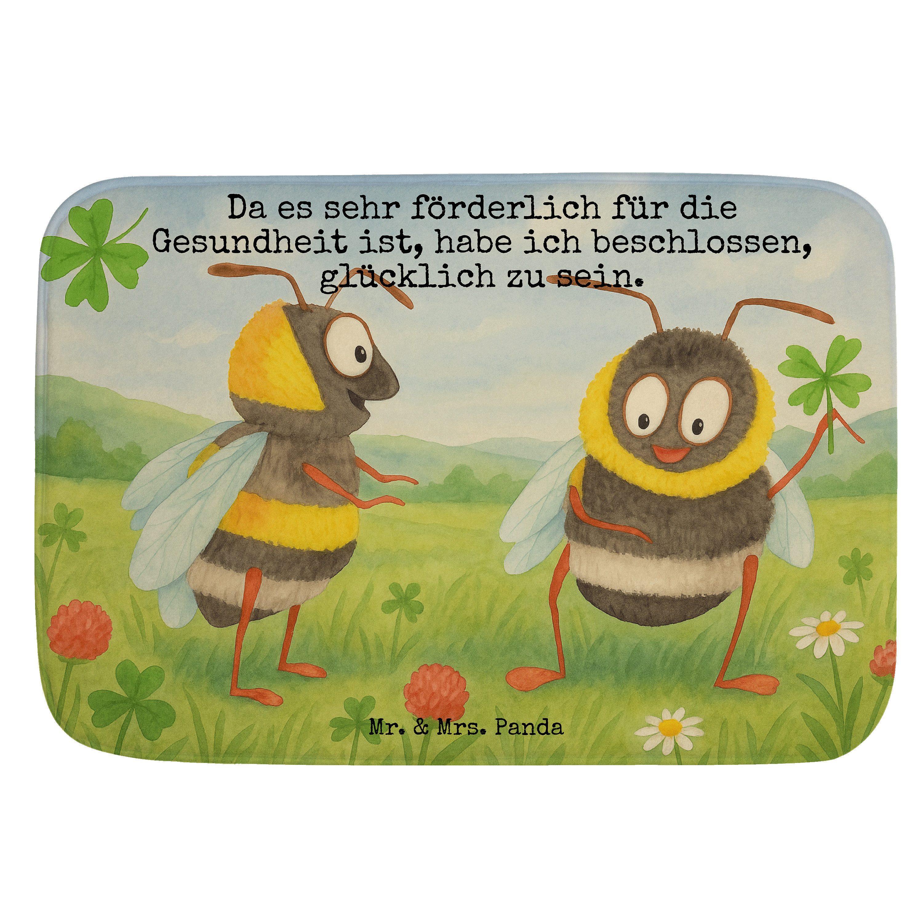 Badematte Hummeln Kleeblatt Design, Badteppich, Weiß, Badvorleger, Duschvorlege
