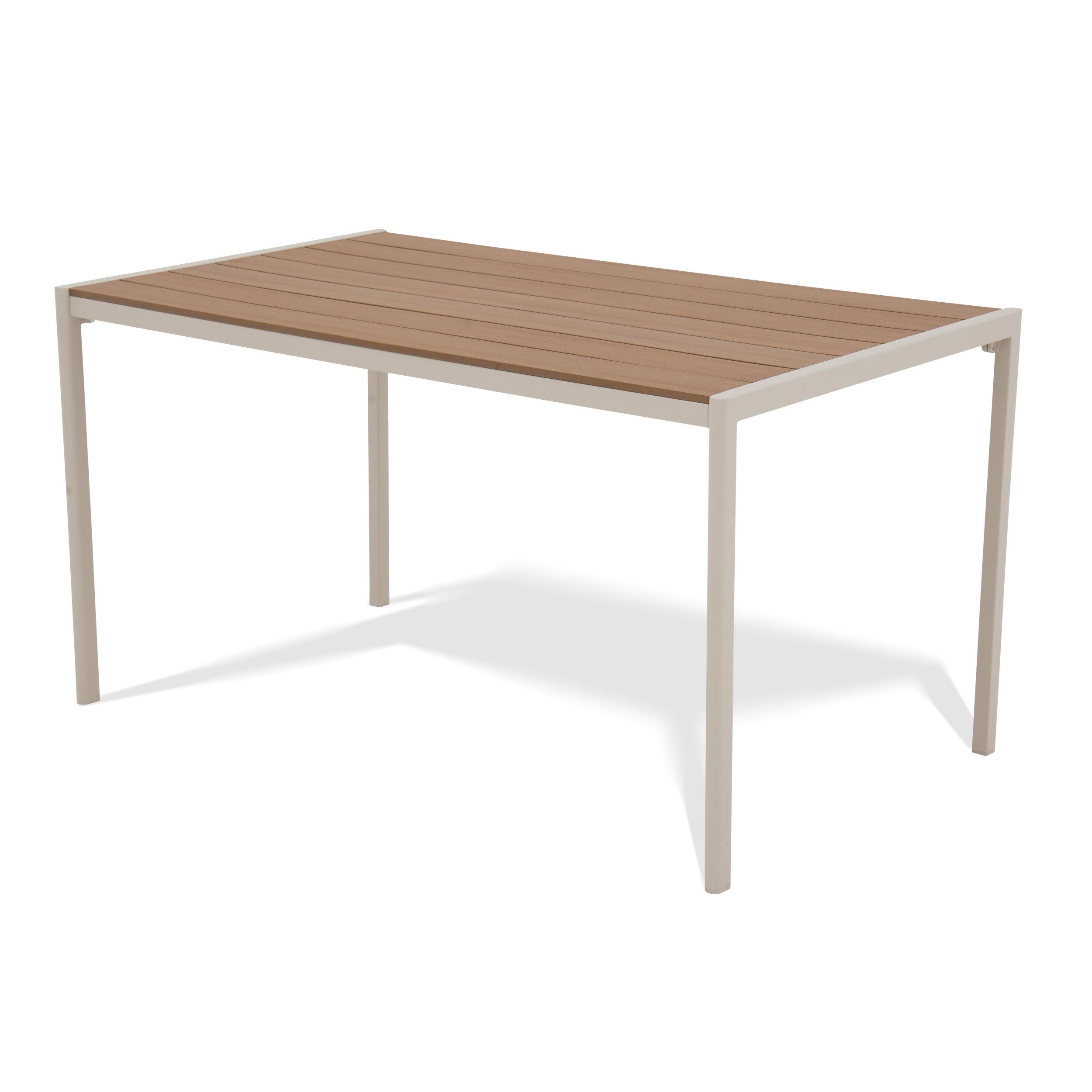 KHG Gartentisch Gartentisch Beige für 6 Personen (Esstisch aus Stahl-Gestell und Tischplatte aus Polywood in Teal-Optik, wetterfest UV-beständig, 83x75x140 cm), Wetterfest, Robust