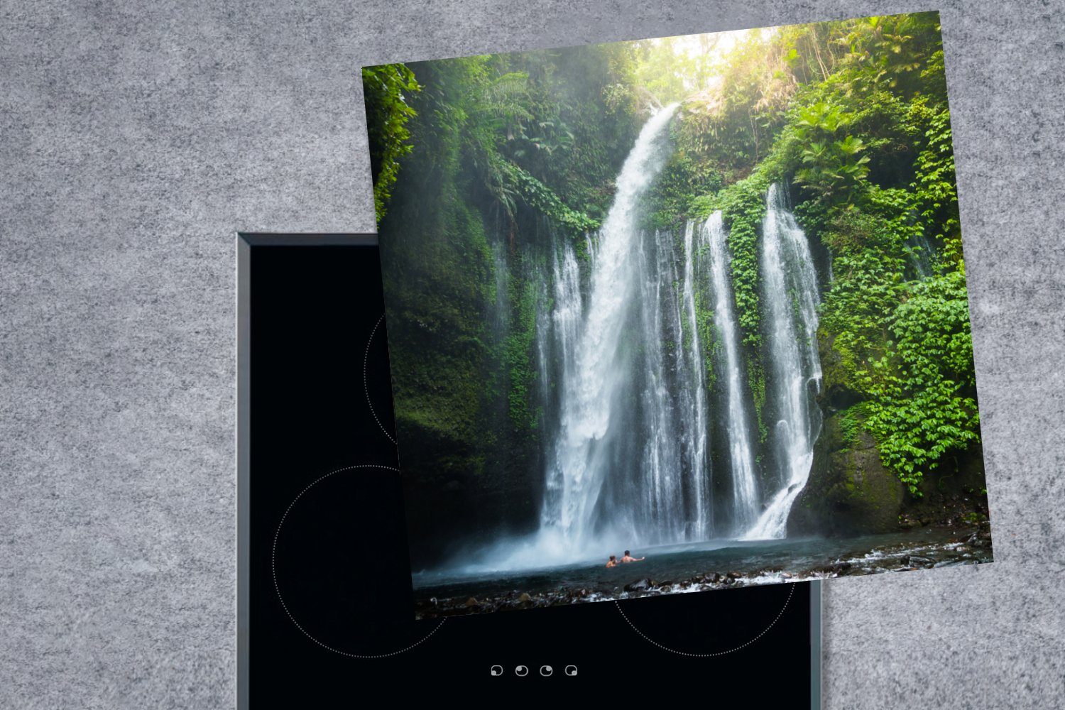 - 78x78 Ceranfeldabdeckung, MuchoWow für Wasserfall Arbeitsplatte Herdblende-/Abdeckplatte küche cm, - (1 Berg, Vinyl, tlg), Indonesien
