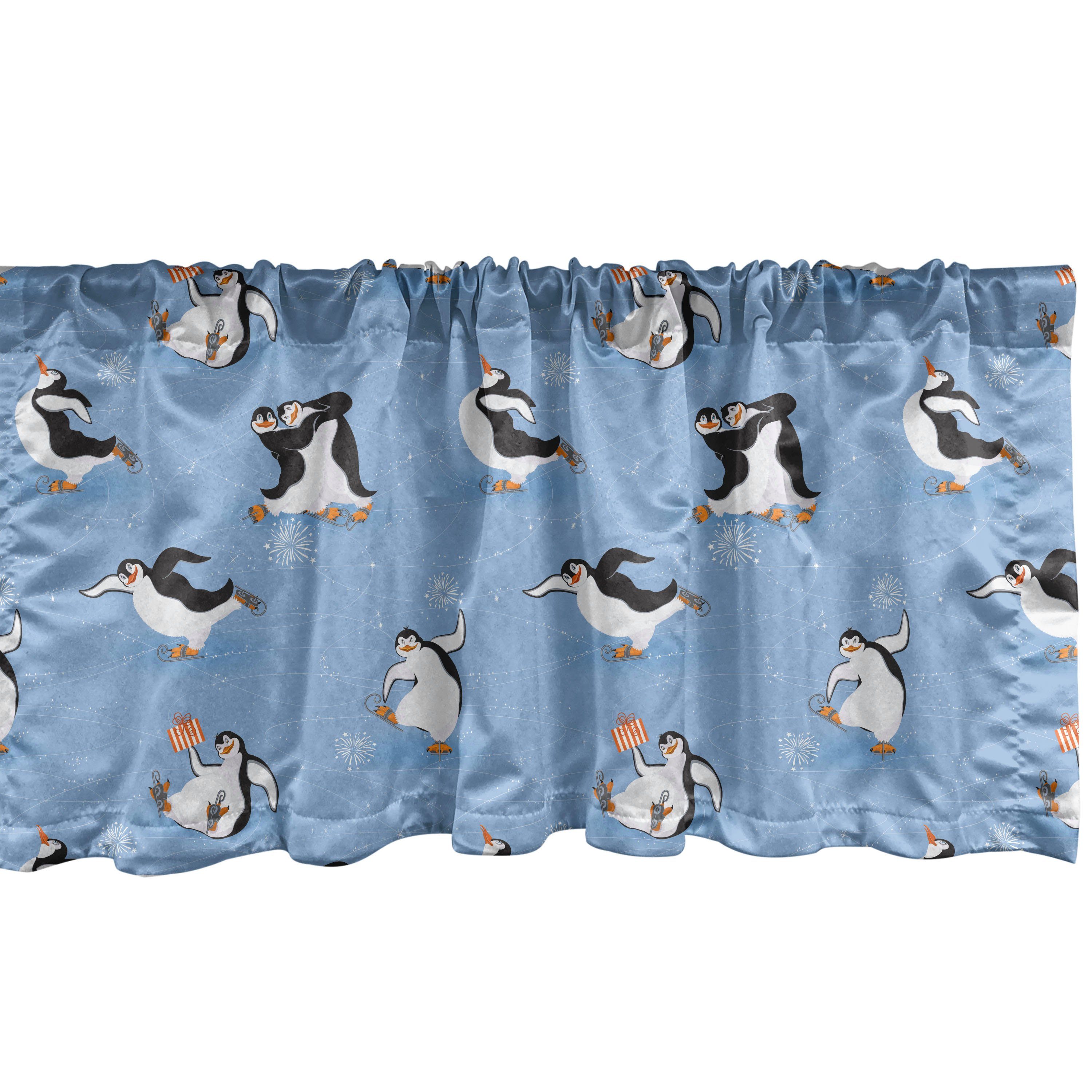 Scheibengardine Vorhang Volant für Küche Schlafzimmer Dekor mit Stangentasche, Abakuhaus, Microfaser, Cartoon-Tier Skating Penguins