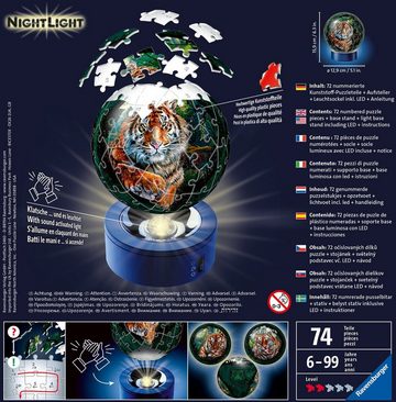 Ravensburger Puzzleball Nachtlicht Raubkatzen, 72 Puzzleteile, mit Leuchtsockel inkl. LEDs; FSC® - schützt Wald - weltweit