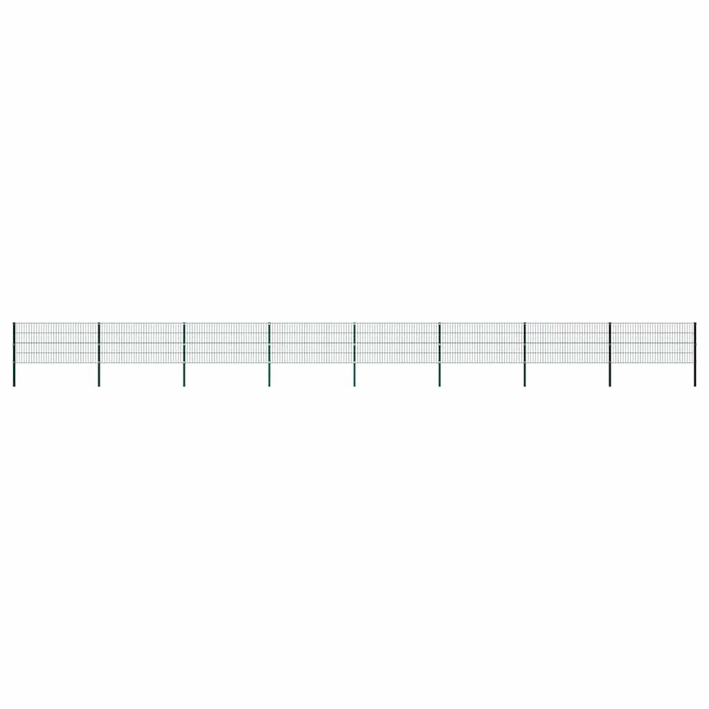 vidaXL Gartenzaun Zaunelement mit Pfosten Eisen 1385 x 80 cm Grün, (1-St)