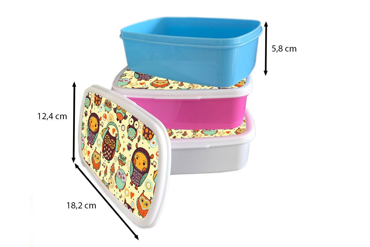MuchoWow Lunchbox Eule - Brotbox Kinder, Kunststoff, Brotdose Snackbox, Muster, Erwachsene, Kopfhörer Mädchen, rosa (2-tlg), - für Kunststoff