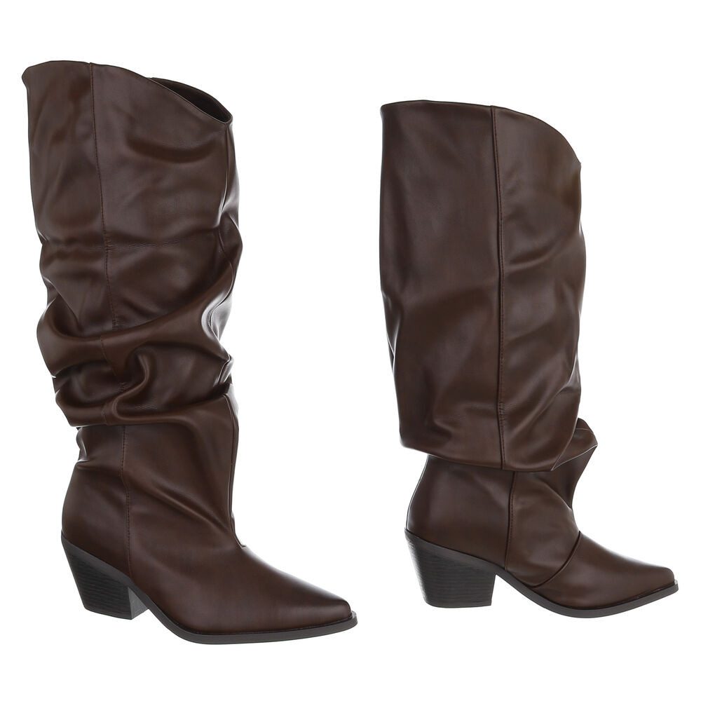 Ital-Design Damen Cowboystiefel kniehoch mit Blockabsatz Westernstiefel (92125409) Blockabsatz Stiefel in Braun – Bild 4 von 5