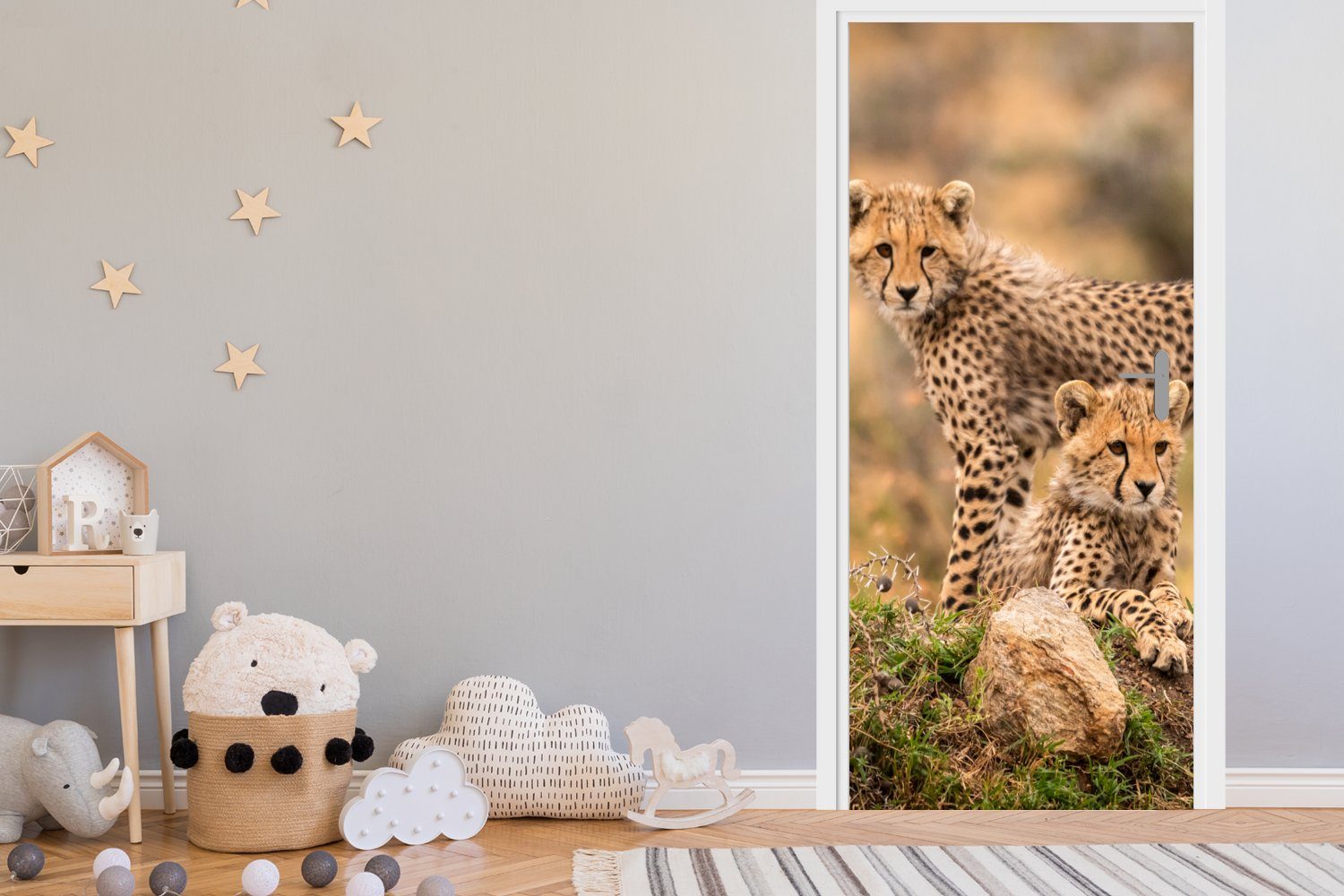 MuchoWow Türtapete Leopard - Türaufkleber, Matt, Fototapete - für (1 cm Tür, Jungtier bedruckt, Natur, 75x205 St)