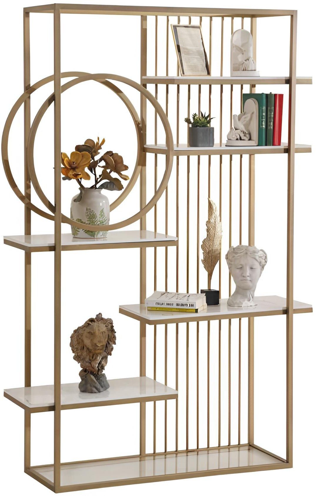 Xlmoebel Bücherregal XLMOEBEL Bücherregal mit goldfarbenem Metallrahmen und Marmor, Regal 1-tlg., Made in Europa