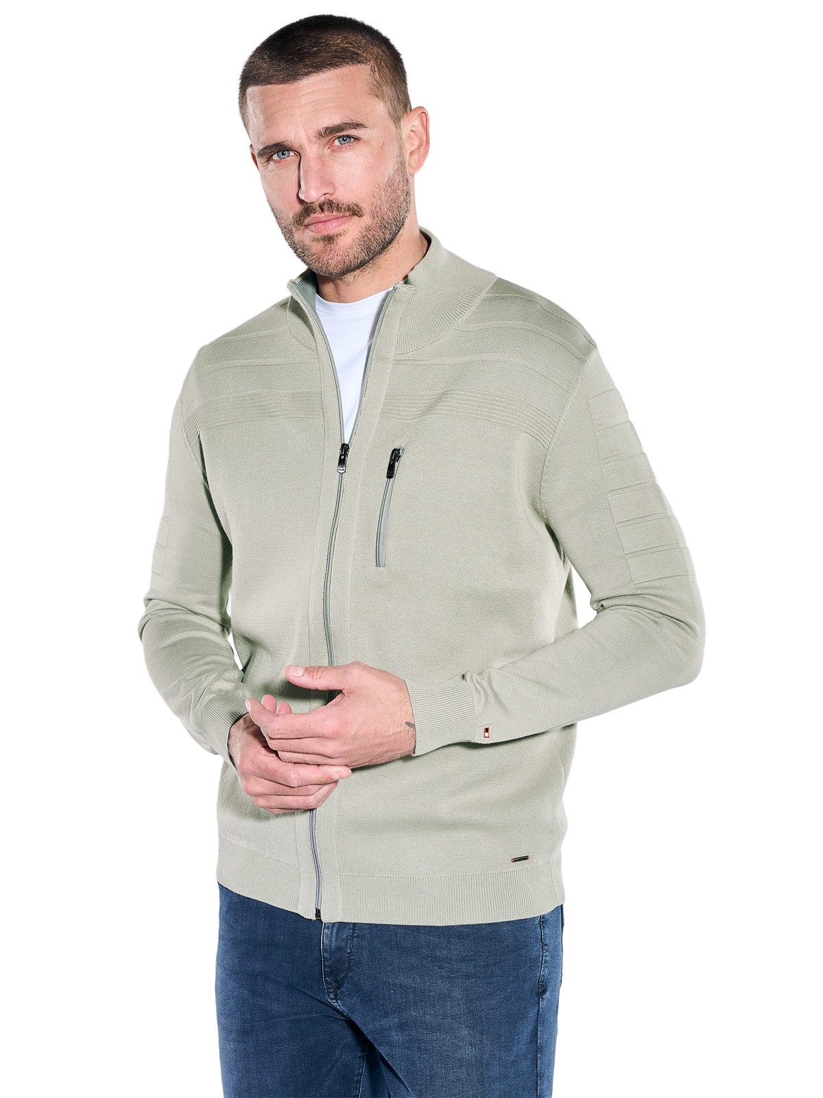 Cardigan Herren Strickjacke mit Reißverschlussdetails, Grau