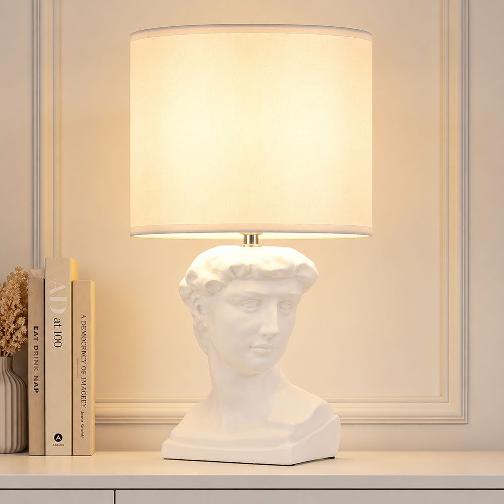 GLOBO LIGHTING Tischleuchte, Leuchtmittel nicht inklusive, Tischlampe Beistellleuchte Textil Keramik weiß Statue Skulptur