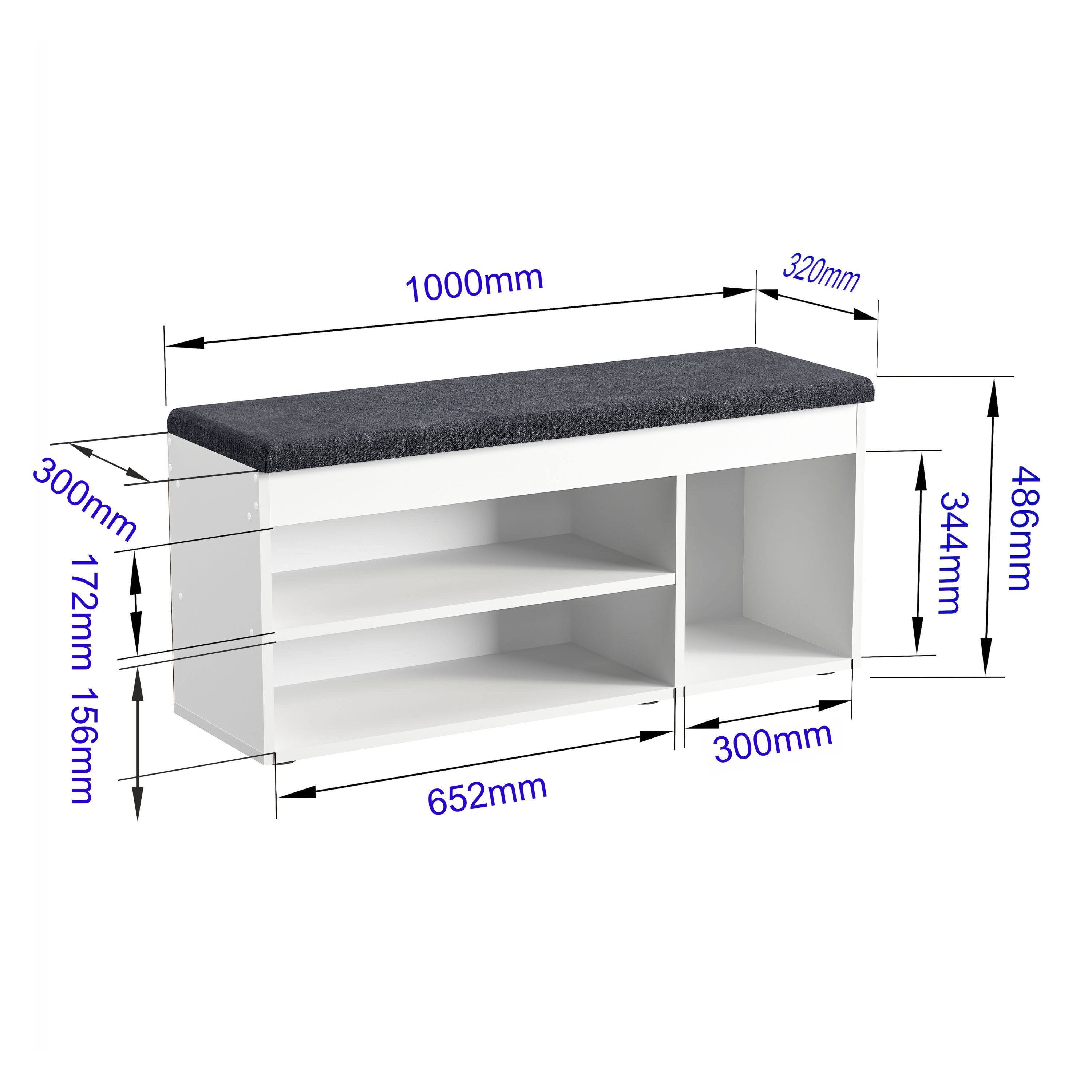 KOMTO Schuhbank Mit Sitzfläche Schuhregal Bank mit Stauraum Schuhschrank mit Sitzbank, für 6 bis 8 Paar, Spanplatte, Sofia 100 x 48 x 32 cm