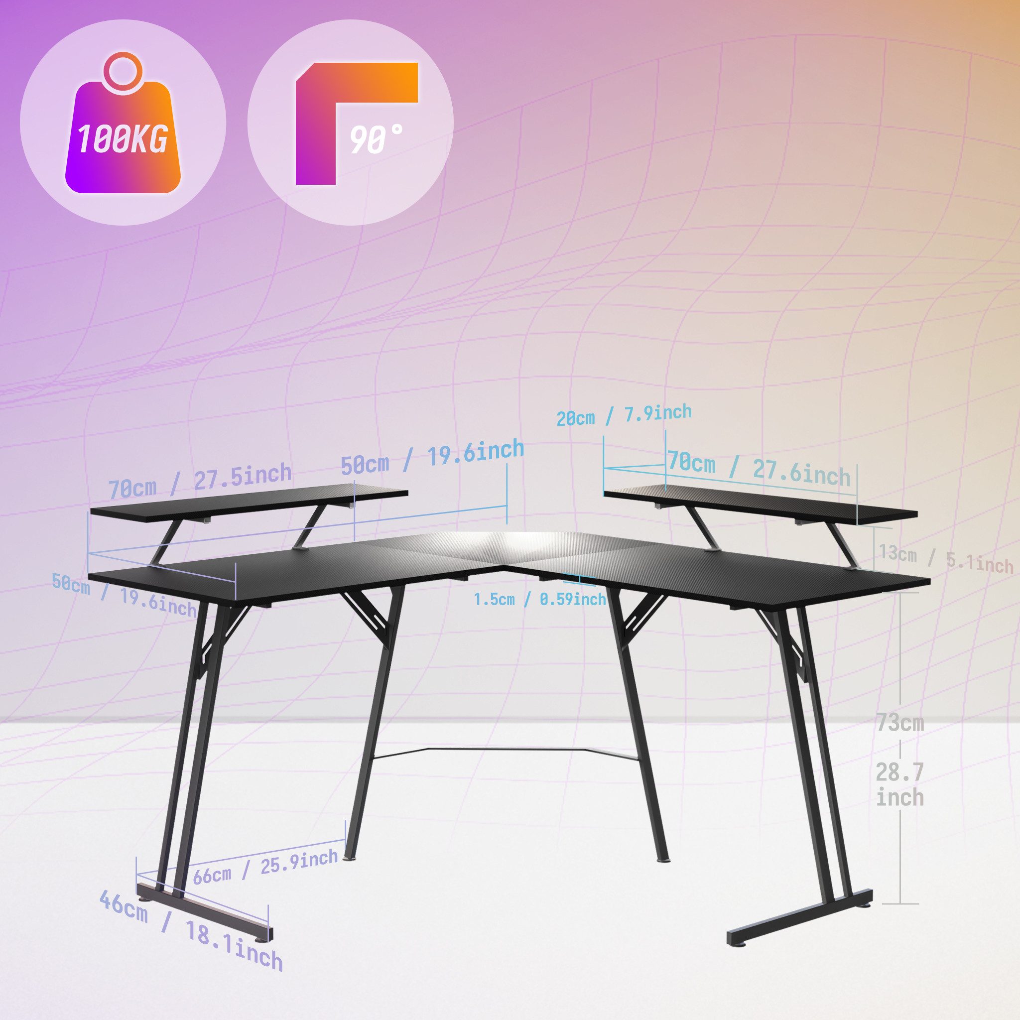 FIVMEN Schreibtisch Computertisch Gaming Tisch L-Frame PC Schreibtisch mit Tischplatte (1 Tisch), Gaming Schreibtisch inkl. Schwarze Kohlefaser für zu Hause/Büro