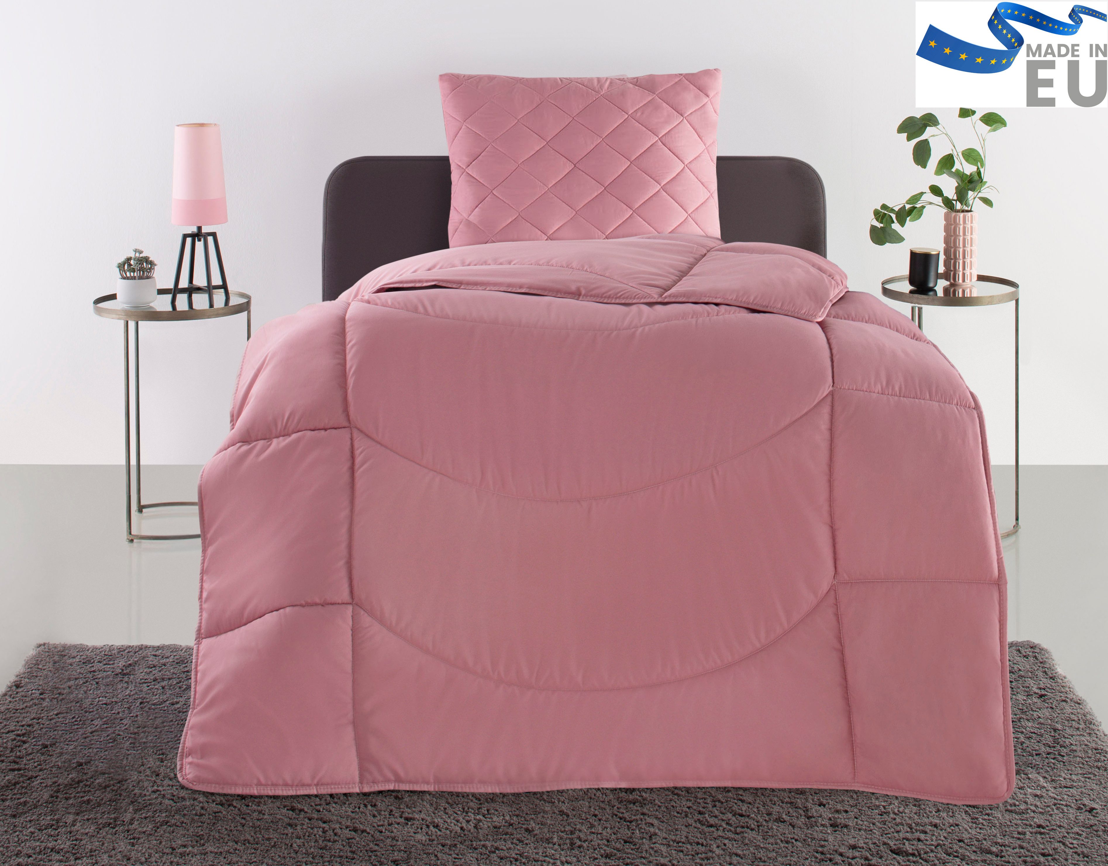 my home Steppbett + Kopfkissen Microlux, Bettdecke 135x200 cm, 155x220 cm, Füllung: Polyester, Bezug: Polyester, Set mit Kissen 40x80 cm, 80x80 cm, Sommer, Herbst, Winter in 4 Farben