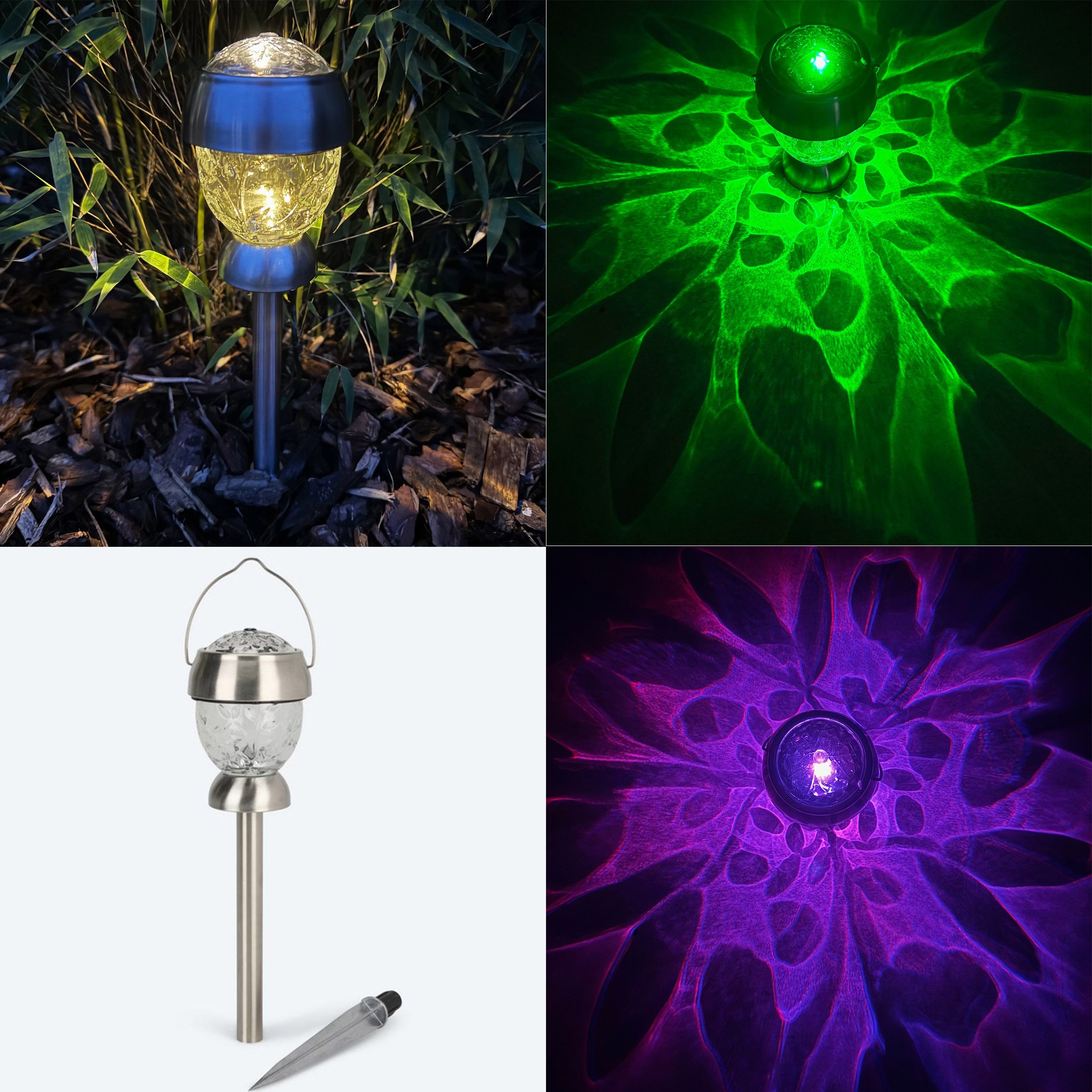 LED Solarleuchte 4er Set Solarleuchten mit BLÄTTER Lichtspiel für außen, Outdoor
