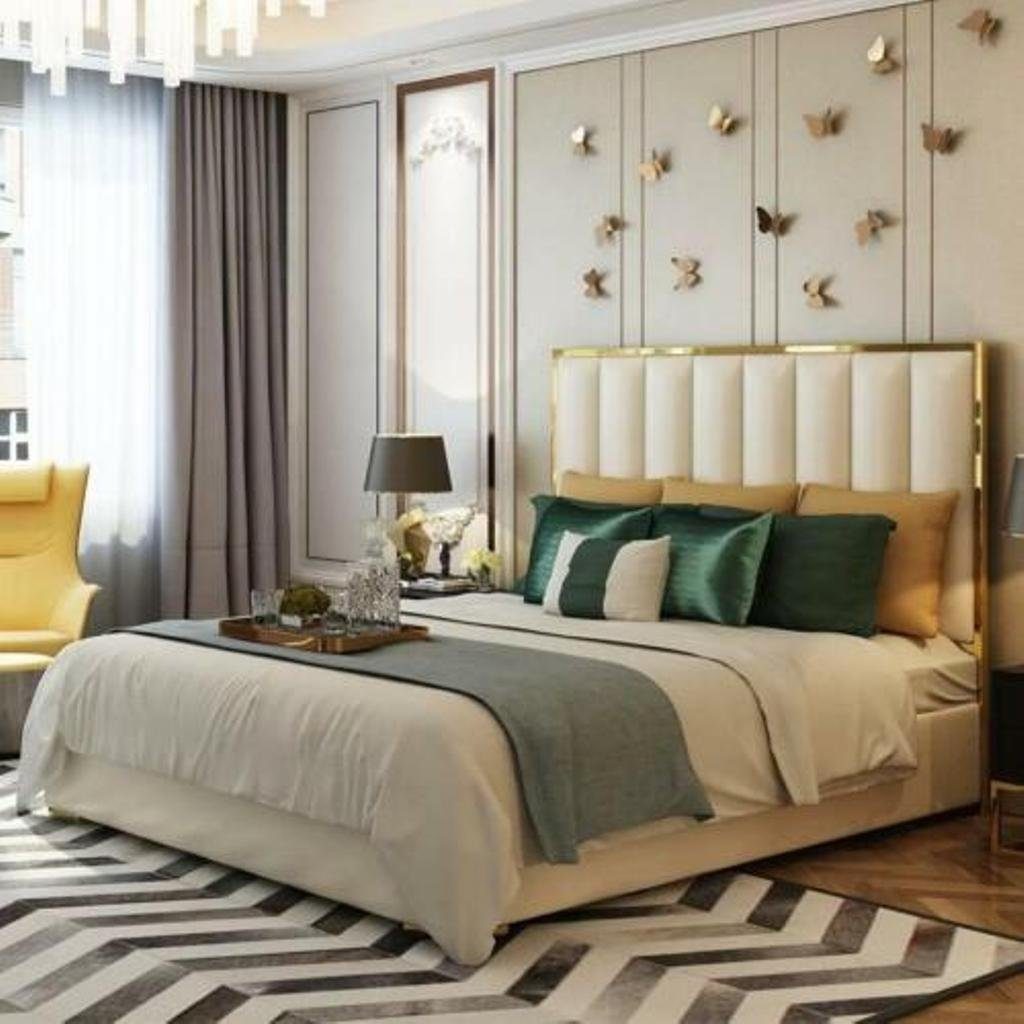 JVmoebel Lederbett, Beige180x200cm Polster Grau Betten Bett Zimmer Schlaf Doppel Luxus Design