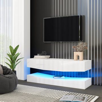 Ulife Lowboard TV-Schrank, TV-Ständer,Lowboard Hochglanz mit LED-Beleuchtung, Anthrazit, weiß