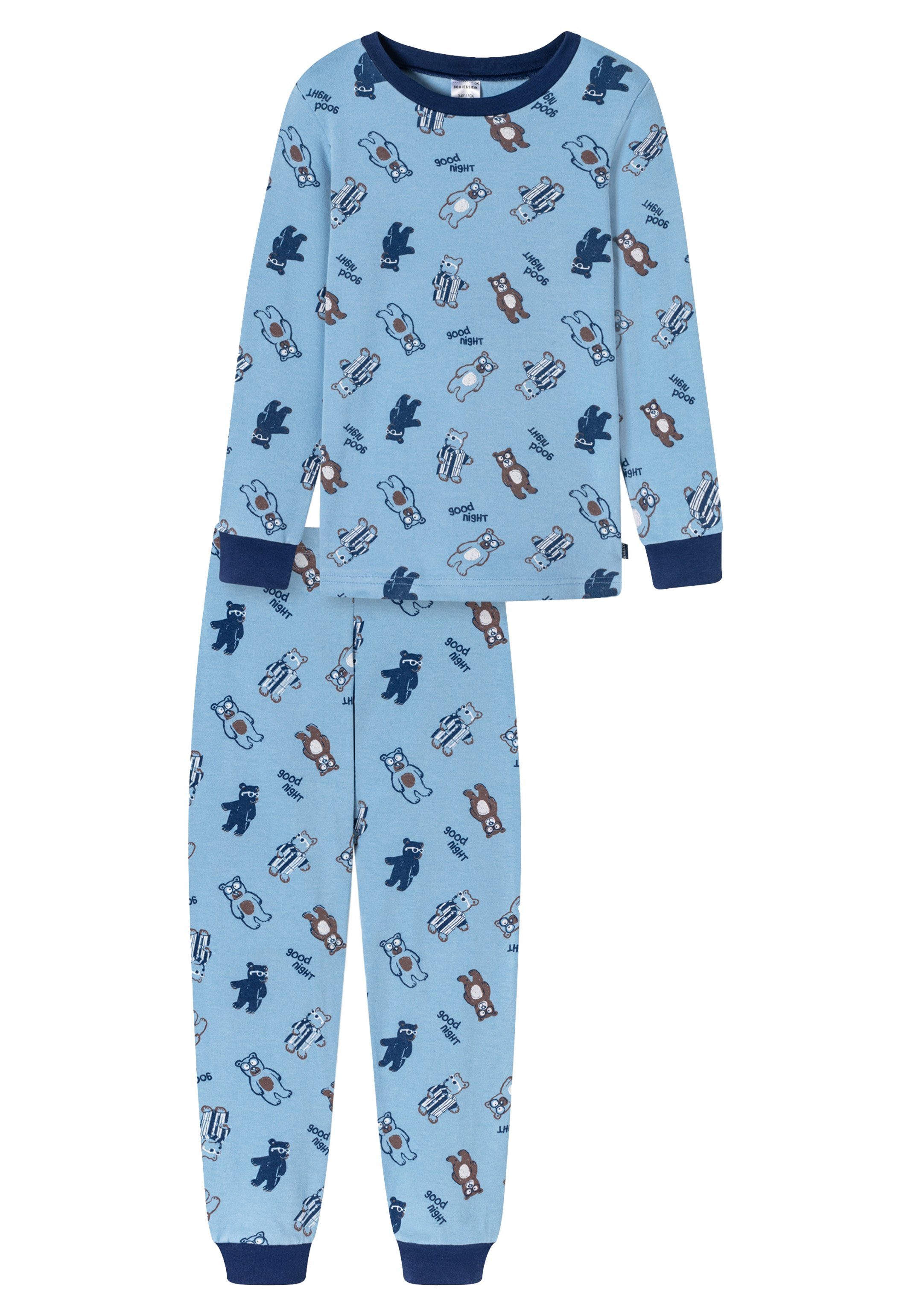 Schiesser Pyjama Natural Love Komfortable Bündchen - Baumwolle und Schlafanzug Armen an Organic 2 - tlg) Cotton Beinen (Set