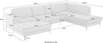 sit&more Wohnlandschaft Bendigo U-Form, inklusive Sitztiefenverstellung, Bodenfreiheit 12 cm, in 2 Fußfarben