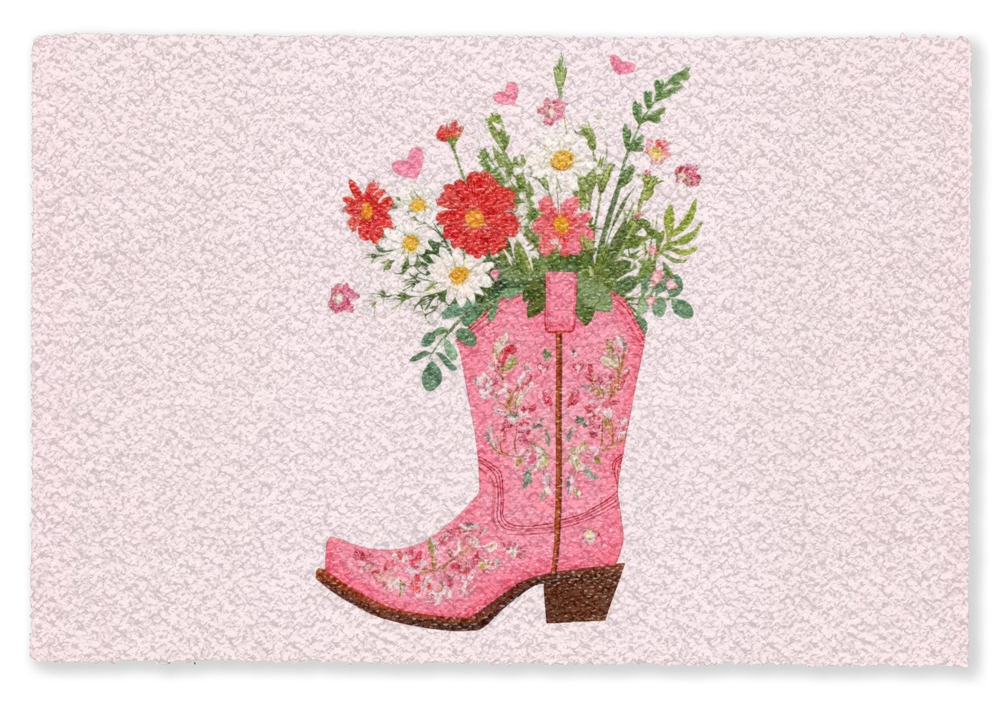 MuchoWow Fußmatte Cowboystiefel - Rosa - Strauß - Blumen, Rechteckig, innen Schmutzmatte, Tür, Teppichmatte, Sauberlaufmatte 90x60 cm
