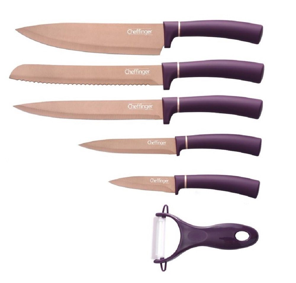 Cheffinger Messer-Set 6 teiliges Messerset Gold Edtition (5 Messer & 1 Sparschäler)