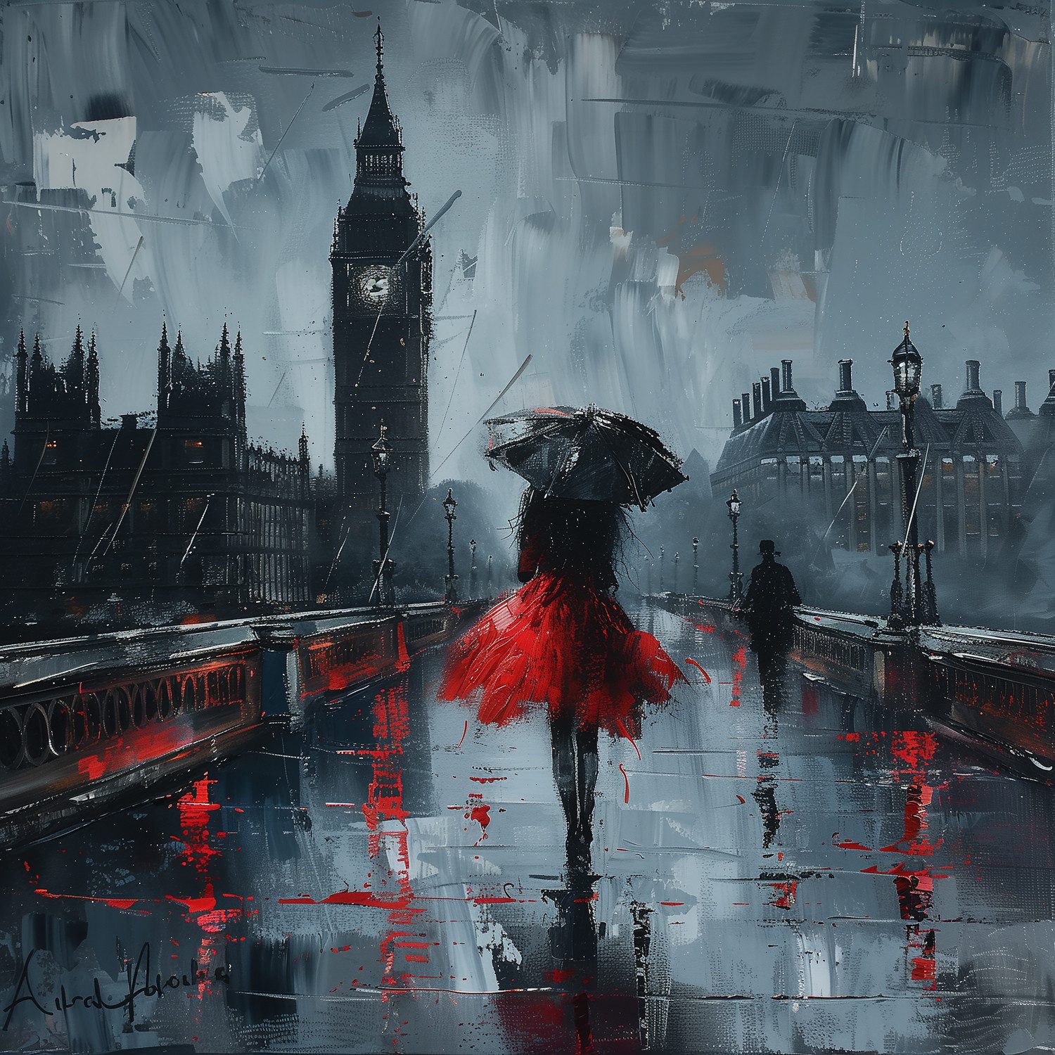 queence Leinwandbild London bei Regen, Architektonische Elemente, Bilder von Europa, Bilder von Liebespaaren, Brücken, Filmszene, Großbritannien, Jahreszeiten, Paar, Personen, Rain, Romantisch (1 St), Premium-Leinwandstoff, Handarbeit aus Deutschland